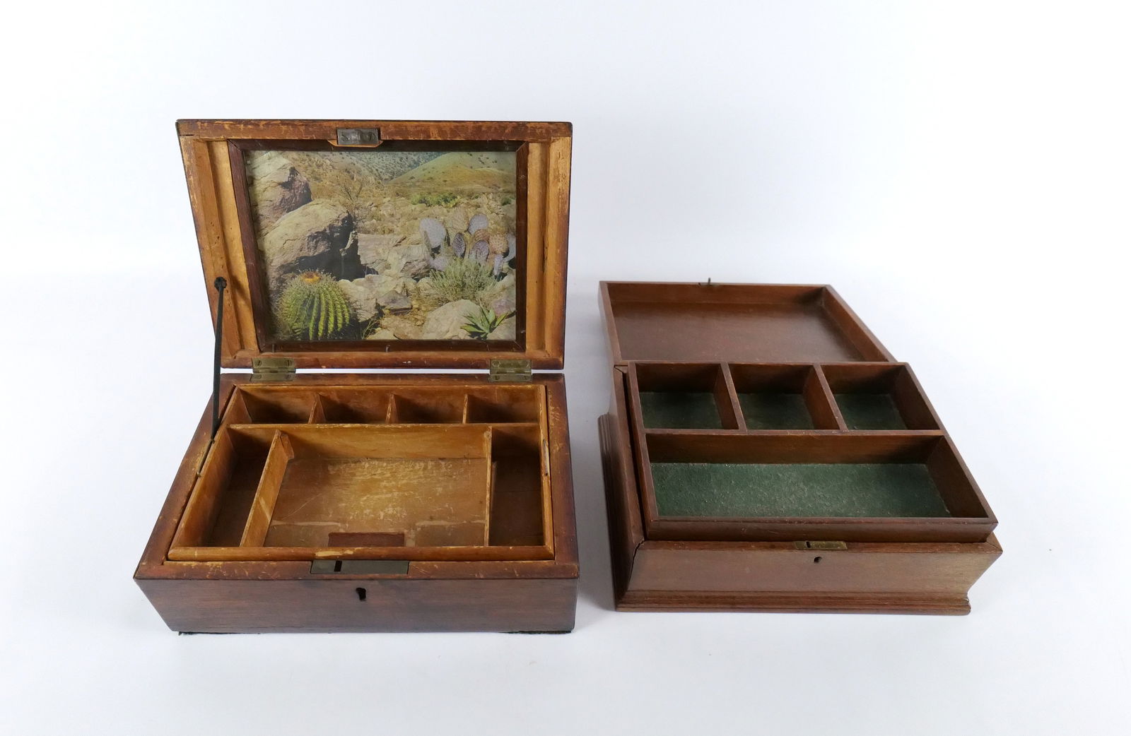 Lot of 2 Antique Wooden Traveling Vanity/Jewelry Boxes (1 of 17)