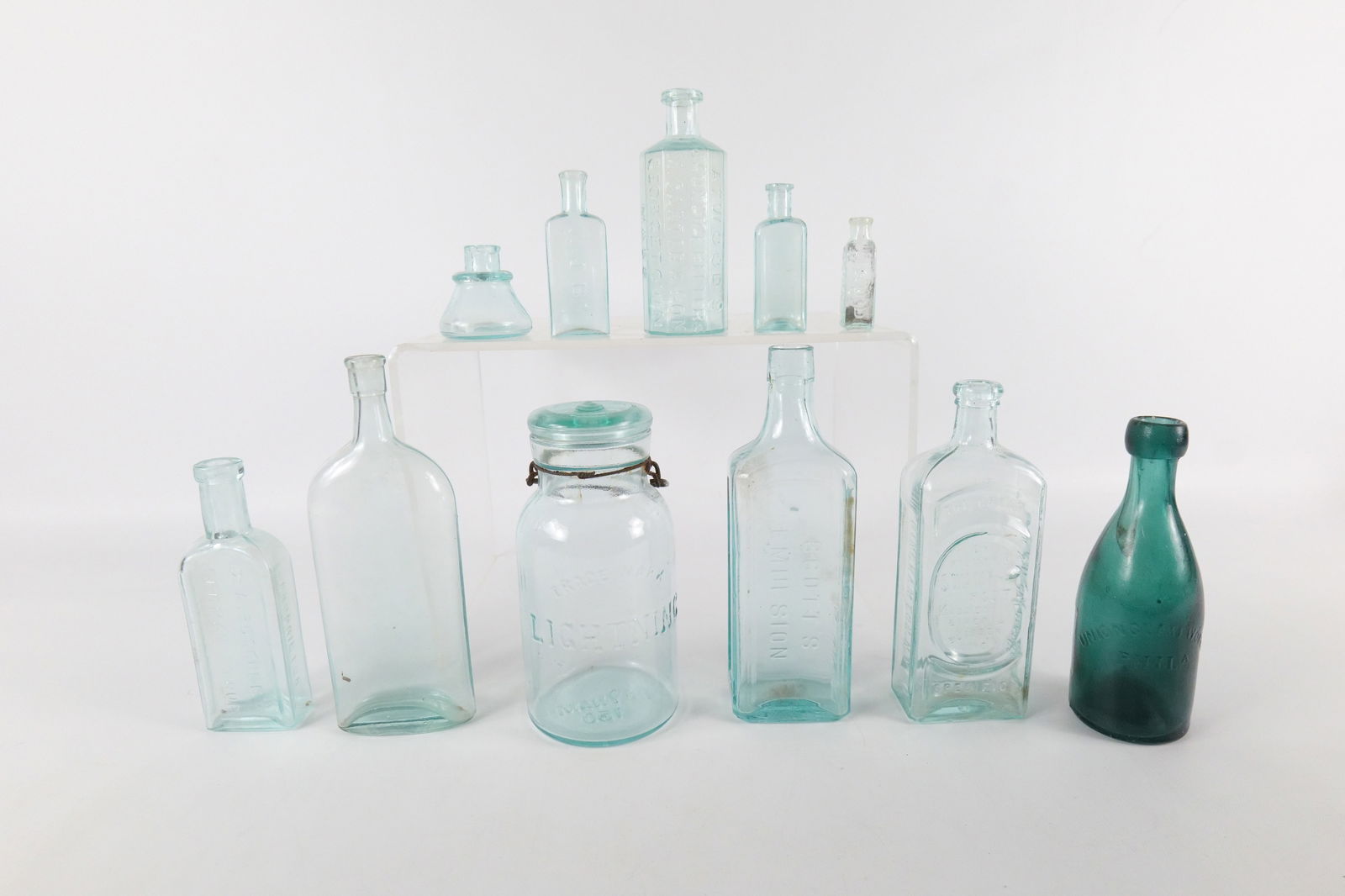Lot of Antique Aqua Apothecary Bottles (1 of 10)