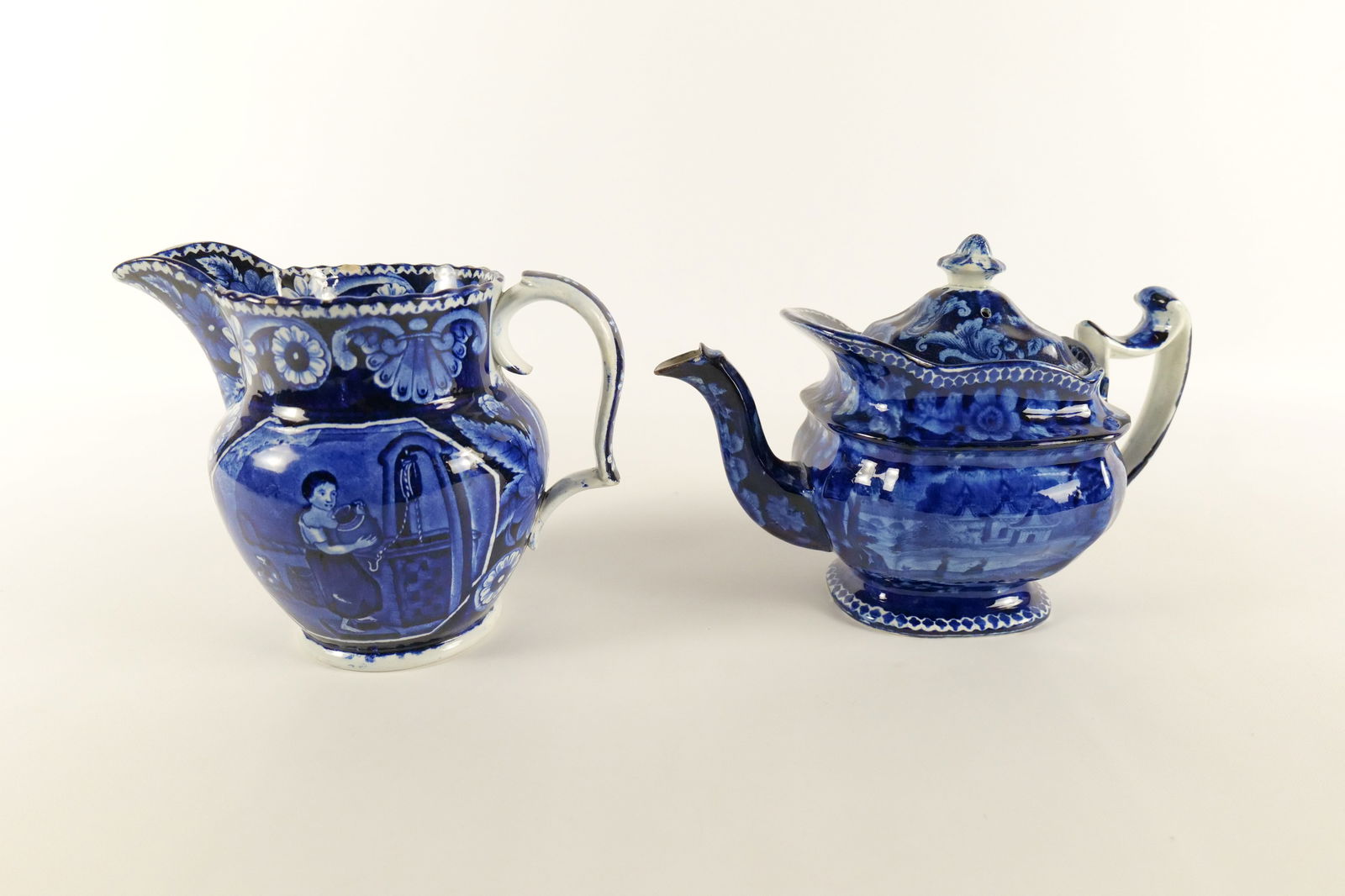 Antique Staffordshire Flow Blue Teapot and Pitcher (1 of 20)