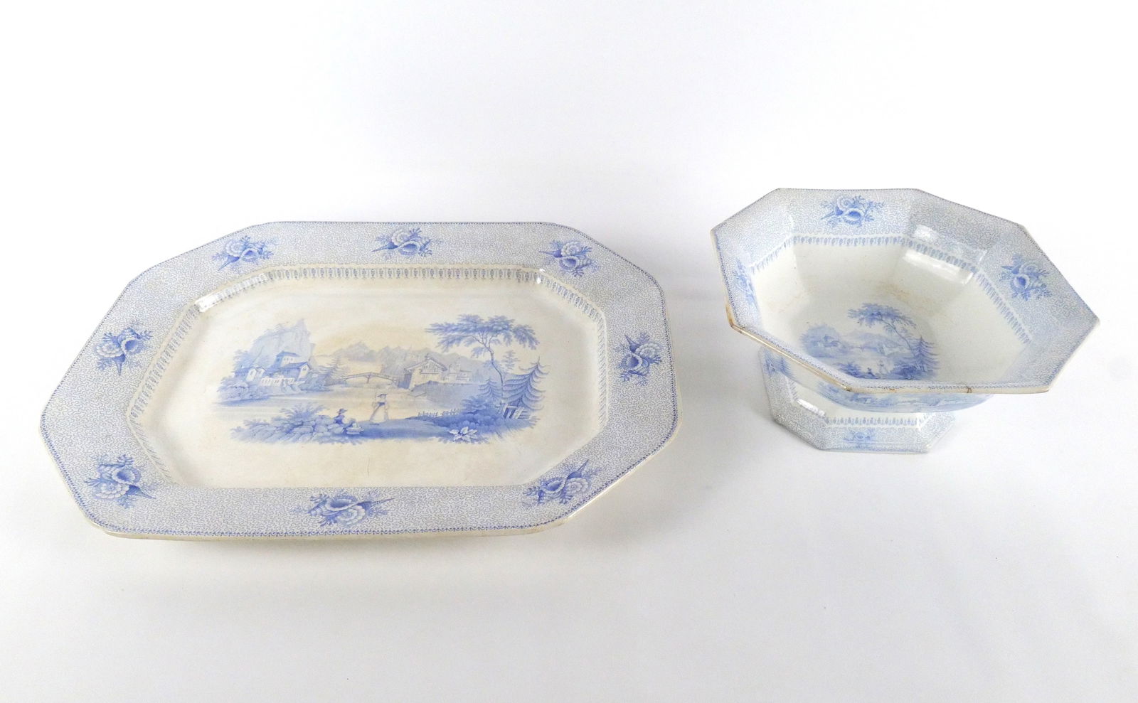 Antique Blue Transferware Platter and Serving Bowl Set (1 of 14)