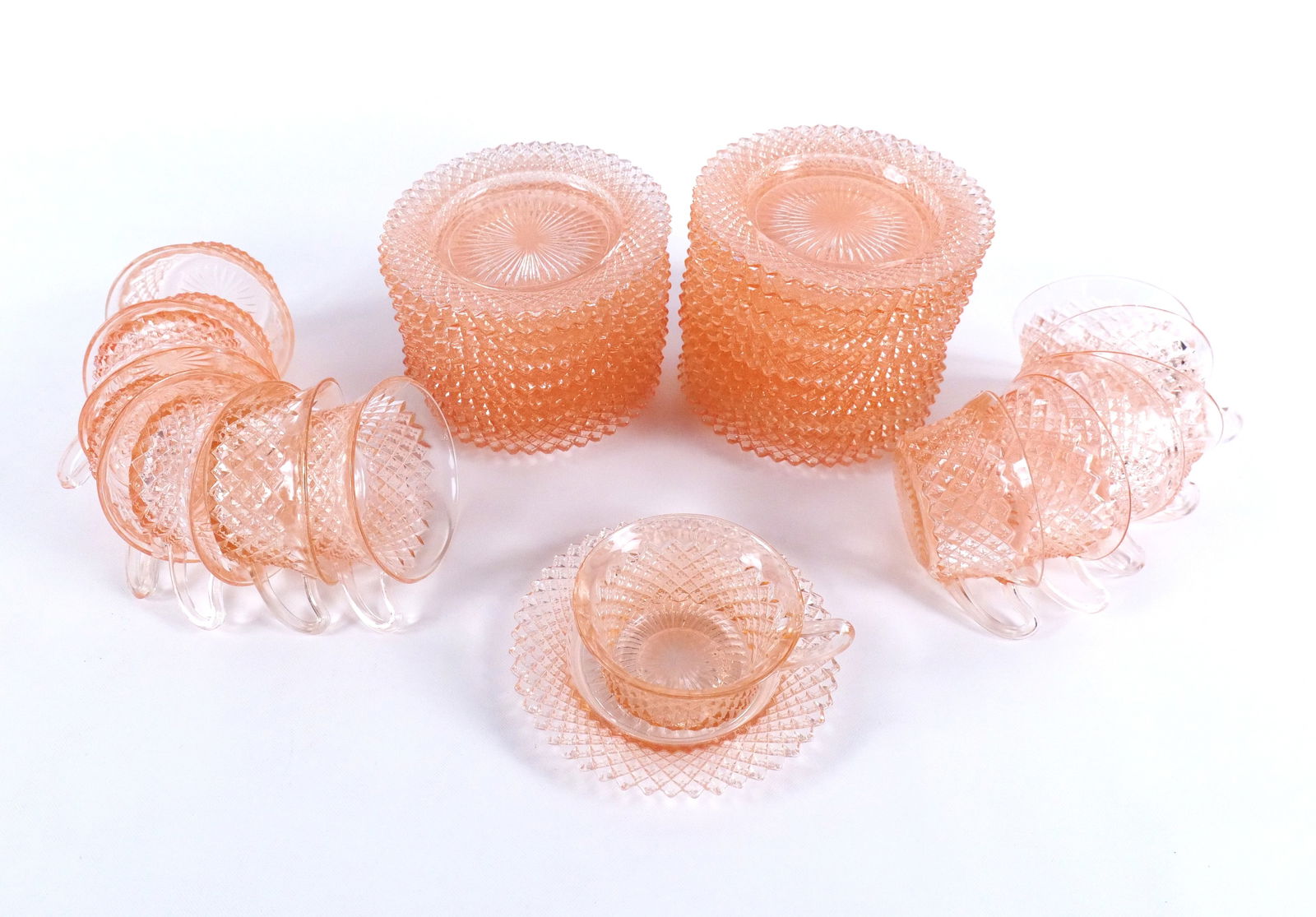 Lot of Pink Depression Cups and Saucers (1 of 11)