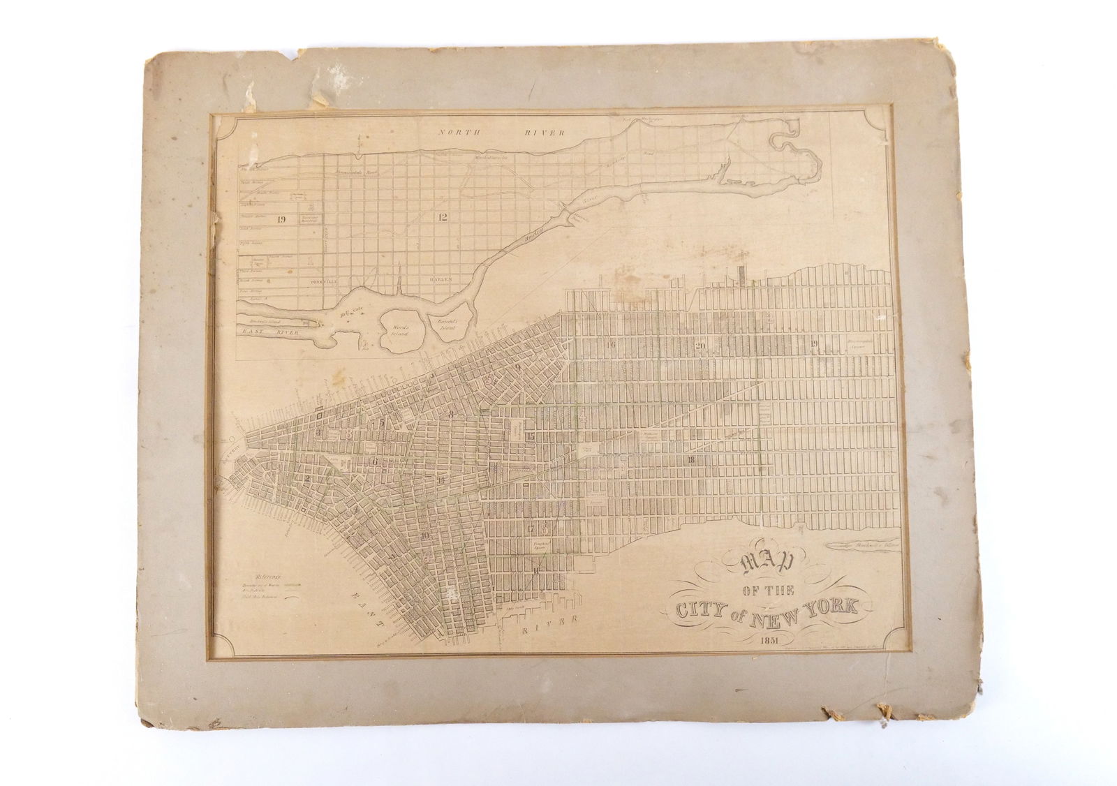 Antique Map of The City of New York - Dated 1851: Antique Map of The City of New York - Dated 1851. Foxing and wear and tear present. Measures 20" tall x 25" wide. All invoices must be paid within 24 hours of the sale. We offer multiple shipping