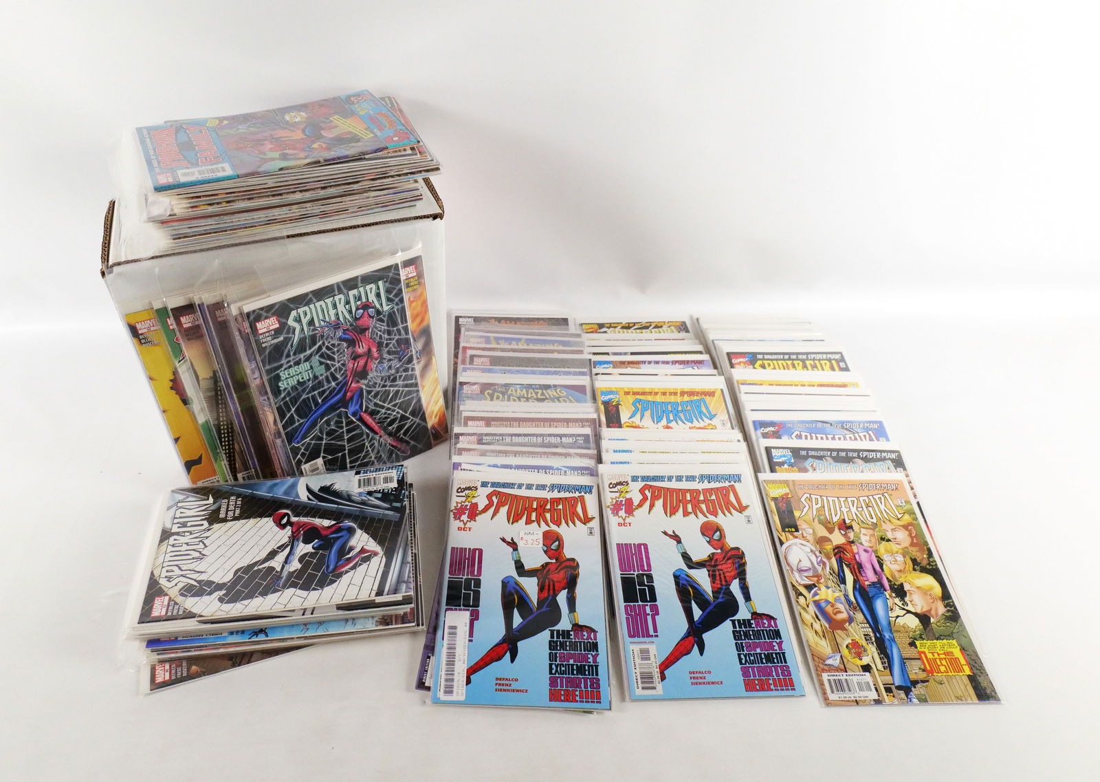Short Box Amazing Spider-Girl Comics: Short Box Amazing Spider-Girl Comics. Includes Spider-Girl #0-100 and Amazing Spider-Girl #0-30. Average Grade is VF to NM. Short Box is Full. Please note that the short boxes in photos do not come wi