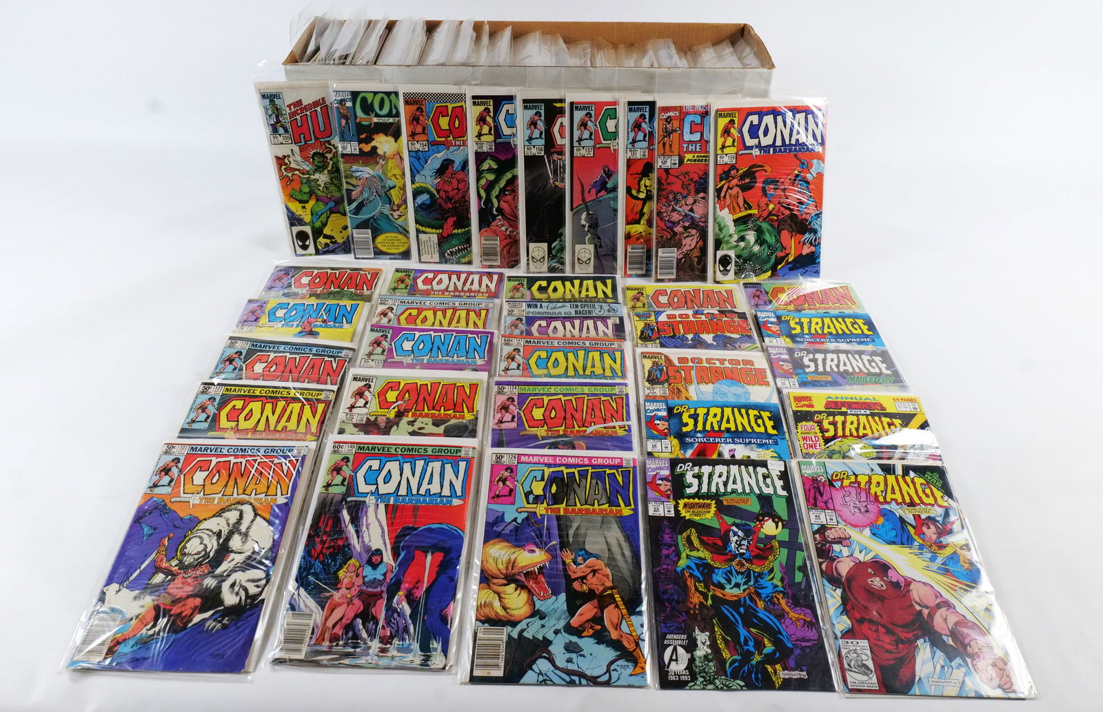 Long Box of Marvel Comics: Long Box of Marvel Comics. Including Fantastic Four, The Silver Surfer, Galactus, Doctor Strange, Namor, Conan and More. Long Box is approx. 90% Full. Please note that the short boxes in photos do not