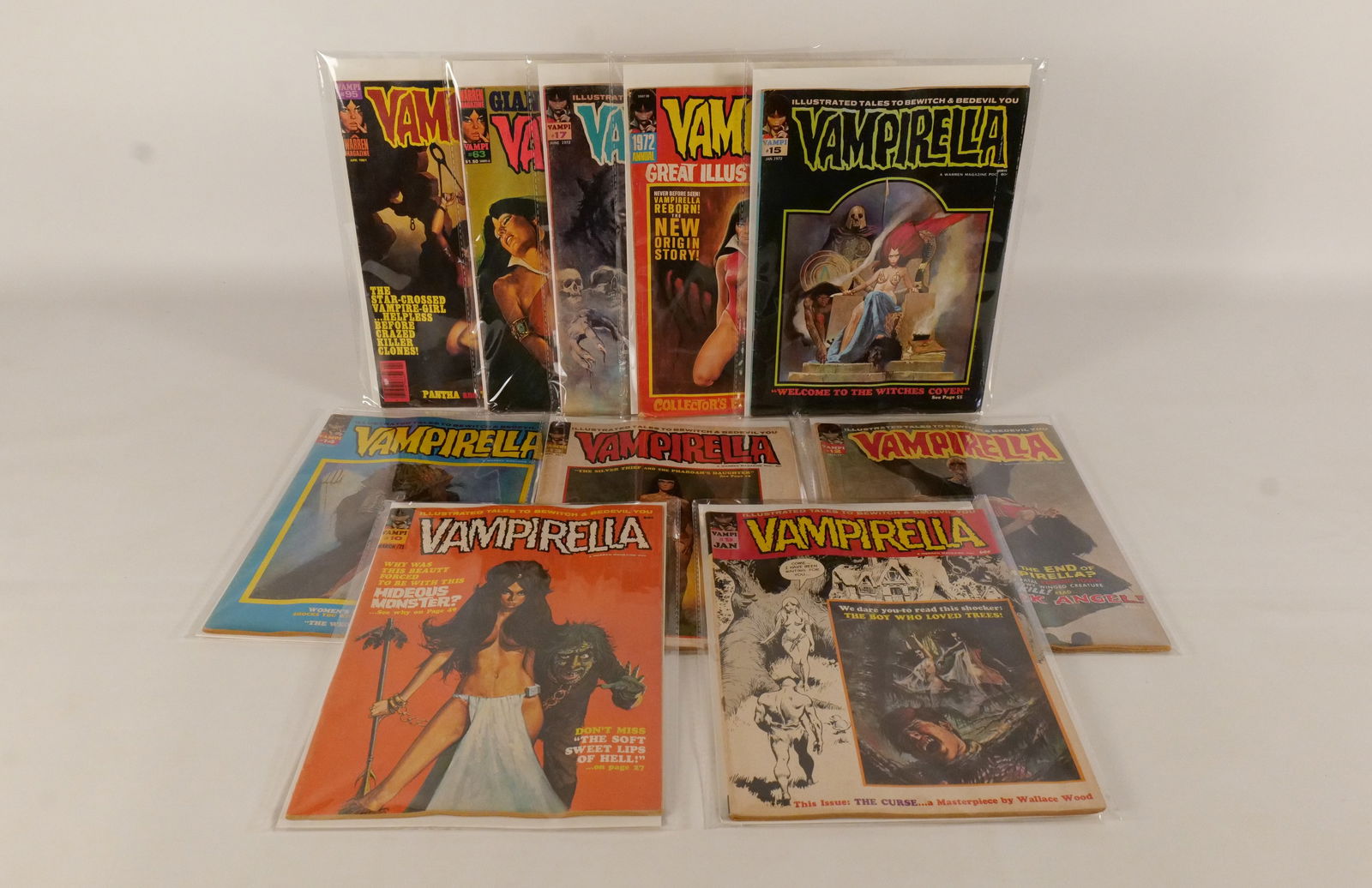 Lot of Vampirella Magazines: Lot of Vampirella Magazines - Warren Publications. Includes #9, 10, 12, 13, 14, 15, 17, 63, 95, and Annual 1972. VG to VG+. Comes from the personal collection of Will Franz. Please note that the