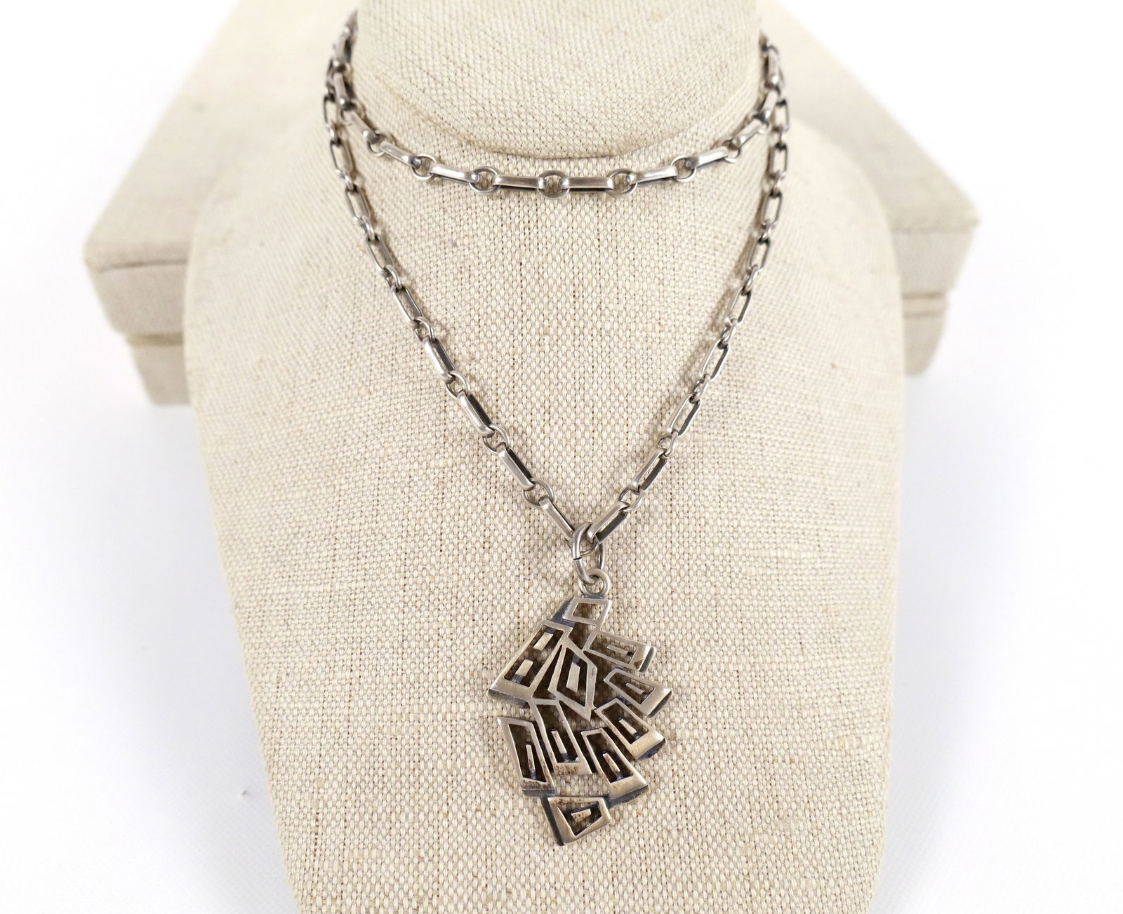 Brutalist DB Sterling Silver Pendant with Heavy Link Chain (1 of 5)