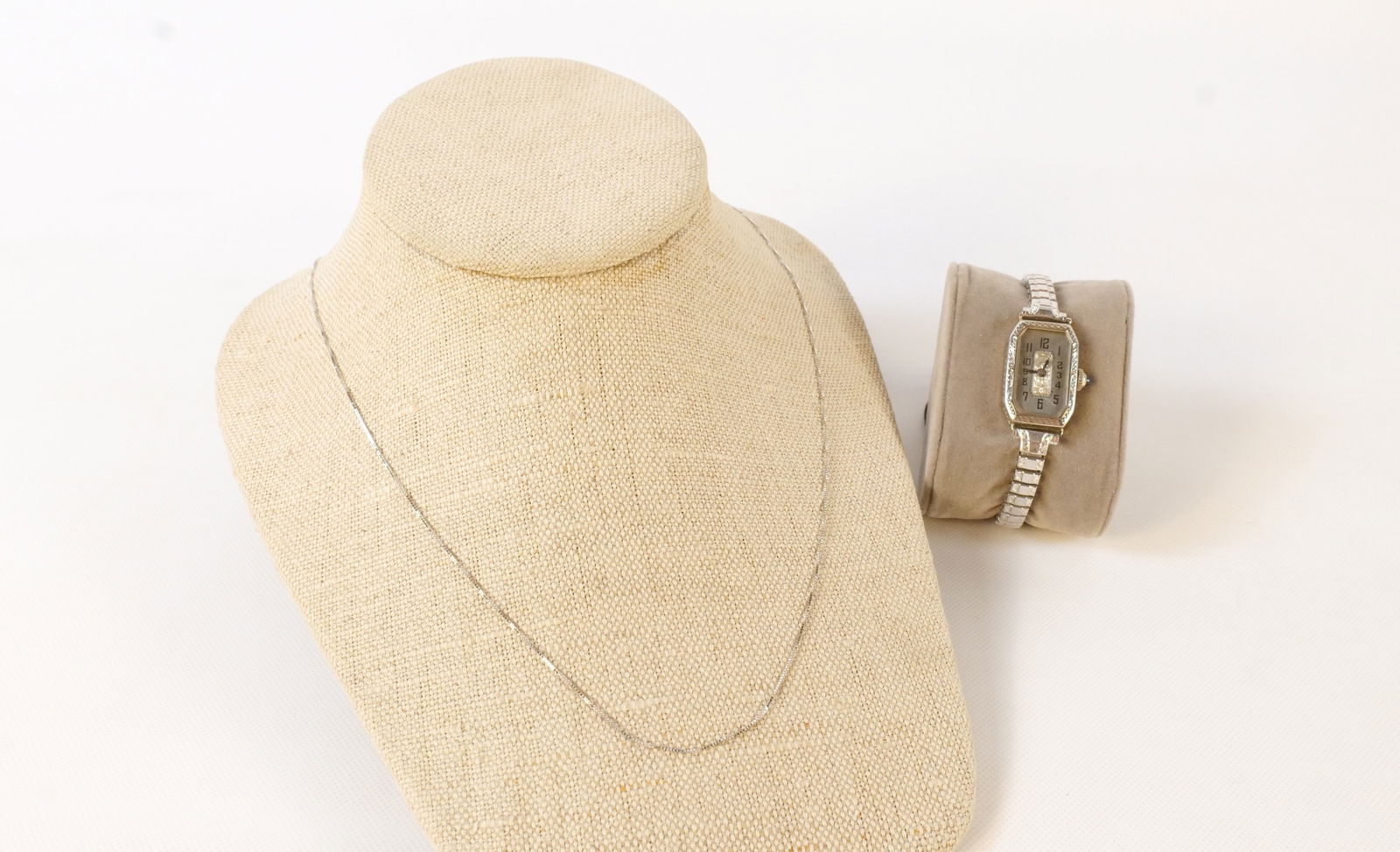 Lot of 14k White Gold Jewelry: Lot of 14k White Gold Jewelry. Including 24" Chain and Ladies Watch - Band is NOT gold. All invoices must be paid within 24 hours of the sale. We offer multiple shipping options, please read the shipp