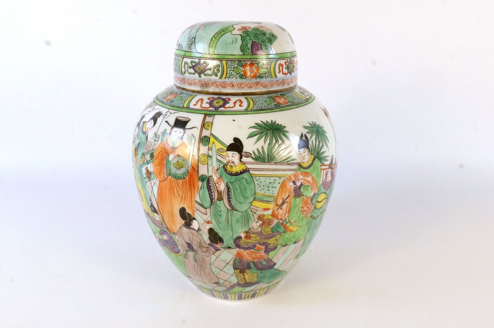 19th Century Oversized Asian Hand Painted Ginger Jar: 19th Century Oversized Asian Hand Painted Ginger Jar. Two slight imperfections in the glaze on the rim. Overall very good condition. Measures 11.5" tall x 9" wide. All invoices must be paid within 24