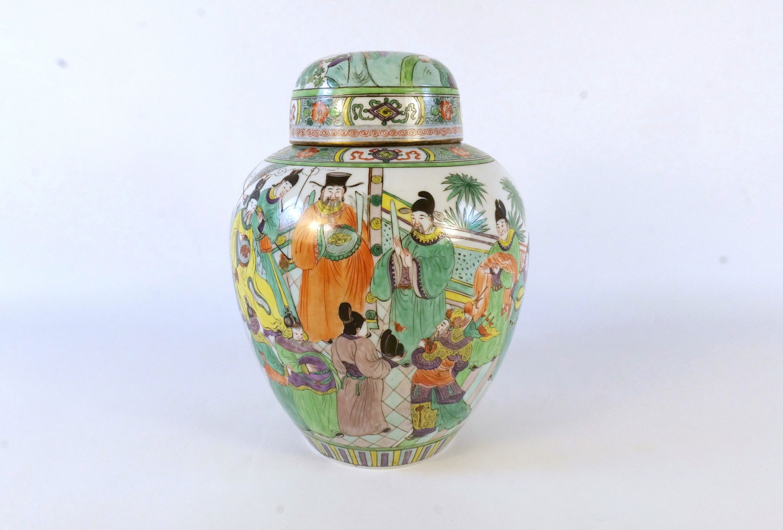 19th Century Oversized Asian Hand Painted Ginger Jar: 19th Century Oversized Asian Hand Painted Ginger Jar. Two slight imperfections in the glaze on the rim. Overall very good condition. Measures 11.5" tall x 9" wide. All invoices must be paid within 24