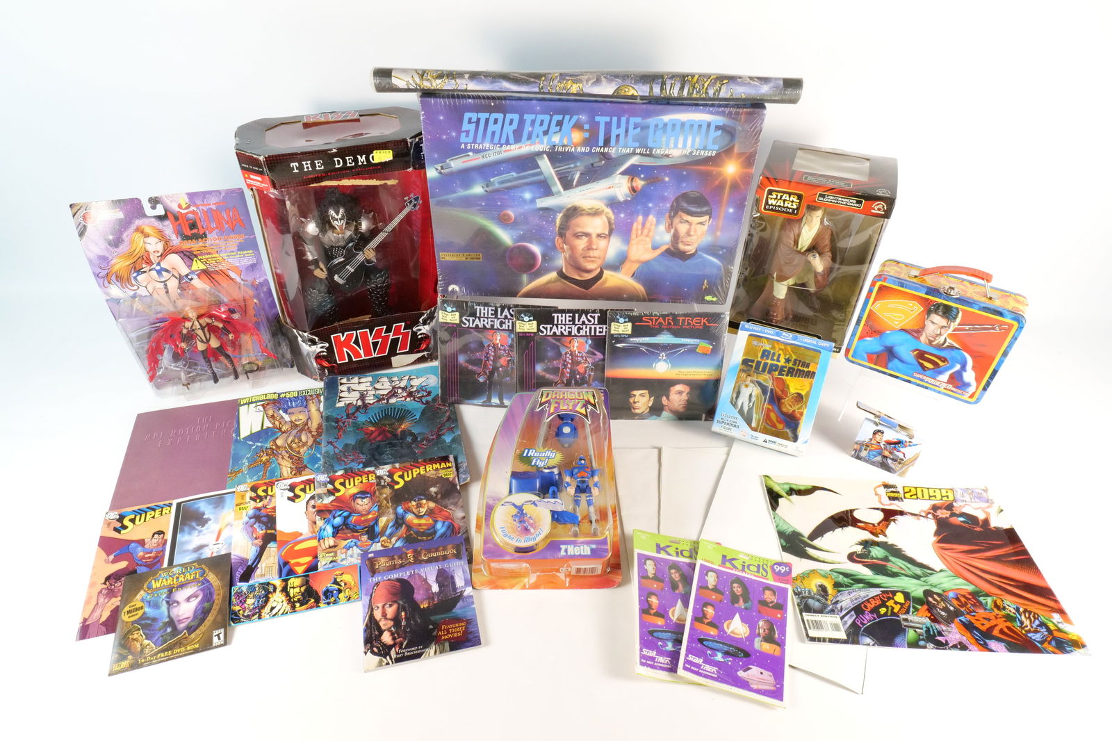 Lot of Mixed Collectibles and Action Figures: Lot of Mixed Collectibles and Action Figures. Including McFarlane KISS - The Demon Figure, Dragon Flyz - Z'Neth, Hellina, All Star Superman, Star Trek The Game - Sealed, Star Wars Episode 1 - Obi Wan