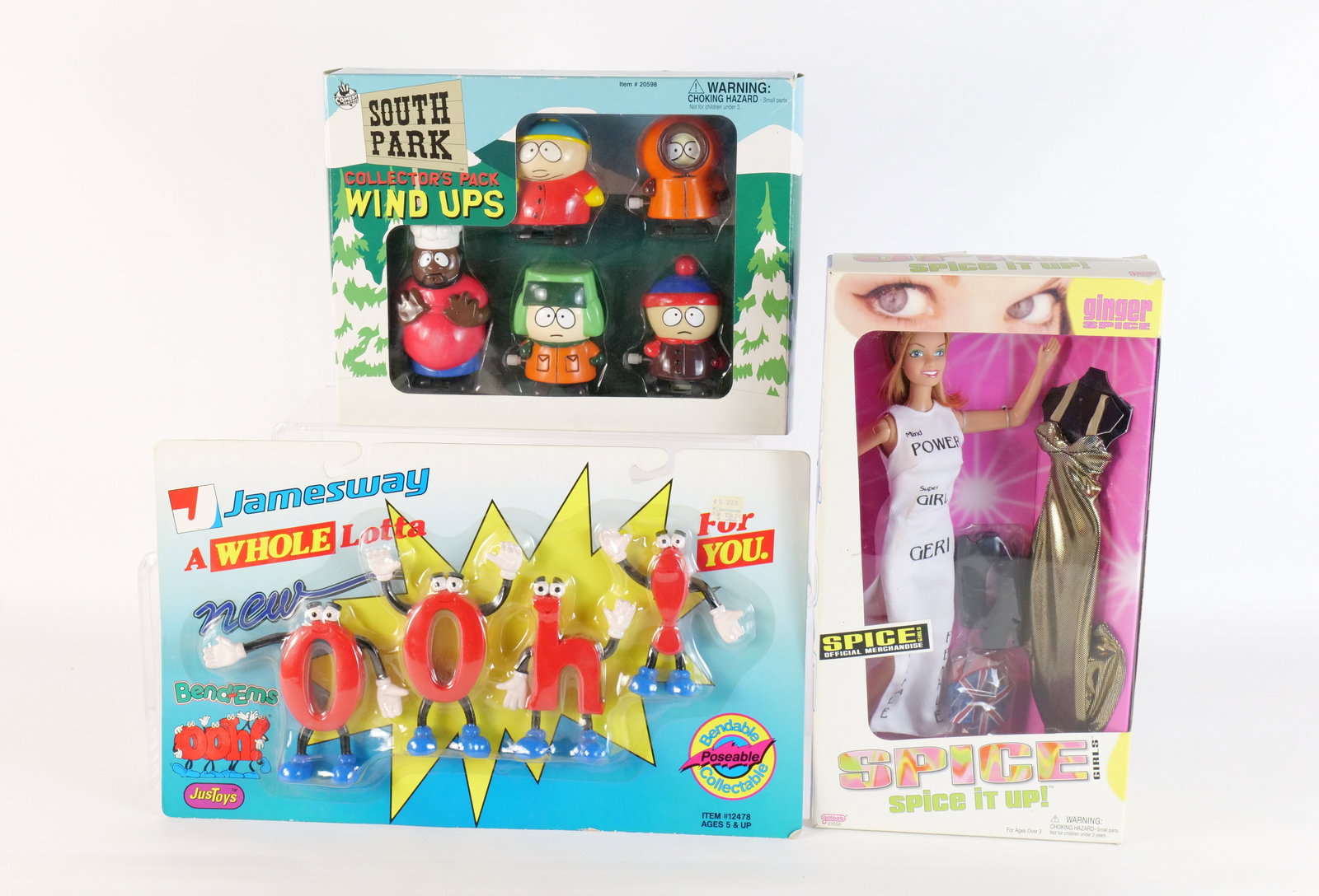 Mixed Lot of Toys: Mixed Lot of Toys. Including Ooh Bend-ems, Galoob Ginger Spice Doll, and South Park Wind-Ups. All new in package. All invoices must be paid within 24 hours of the sale. We offer multiple shipping opti