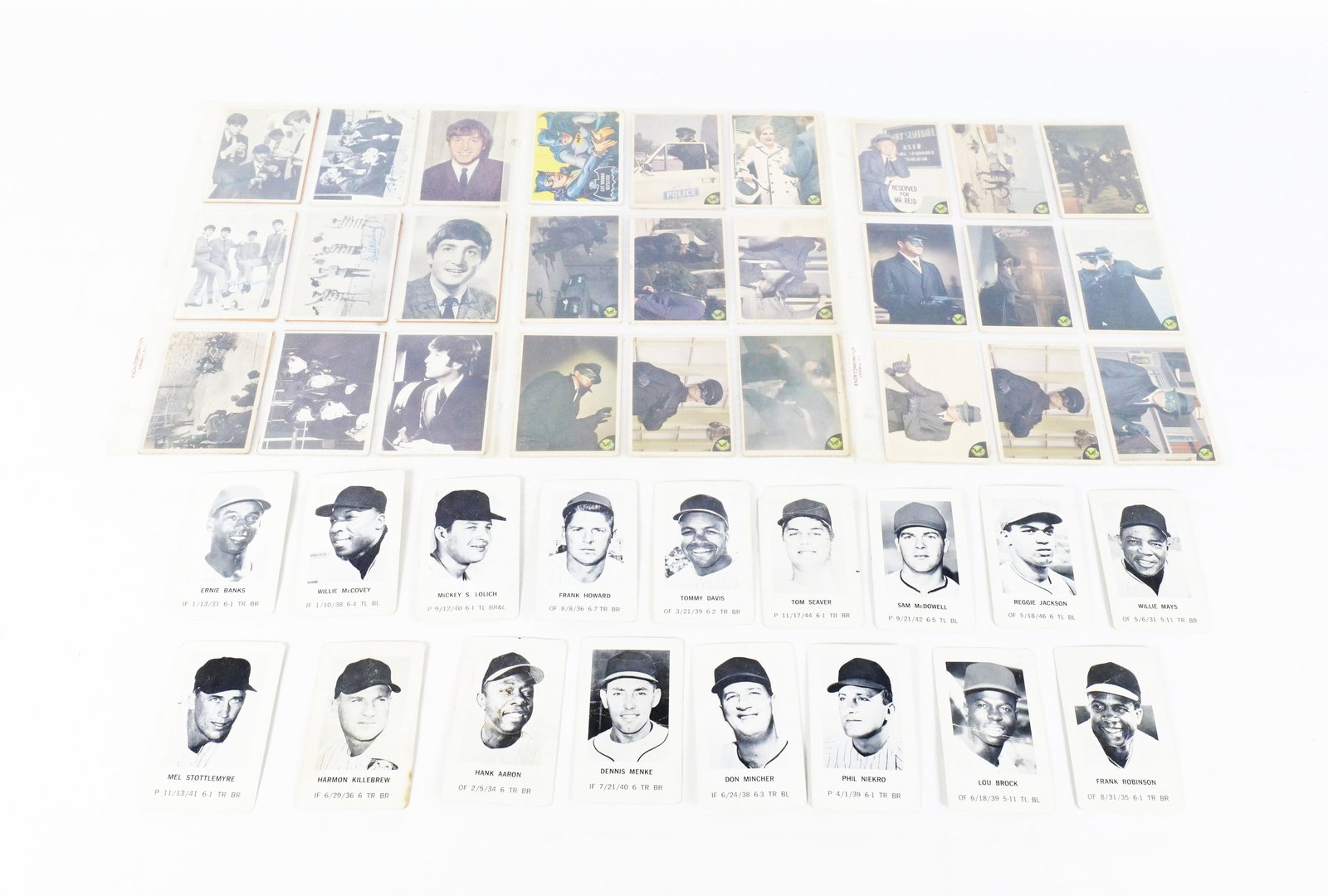 Lot of Vintage Trading Cards: Lot of Vintage Trading Cards. Including 1970 Milton Bradley Baseball Cards including Reggie Jackson, Willie Mays, Ernie Banks, Frank Robinson, Hank Aaron and More - Some creasing and some have stainin