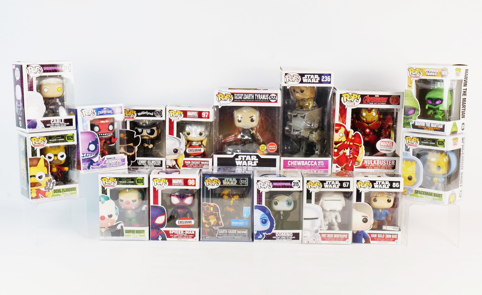 Large Lot of Funko Pops: Large Lot of Funko Pops. Including Marvel, Star Wars, The Simpsons, Motorhead, and Looney Tunes. Includes some exclusives. All invoices must be paid within 24 hours of the sale. We offer multiple ship