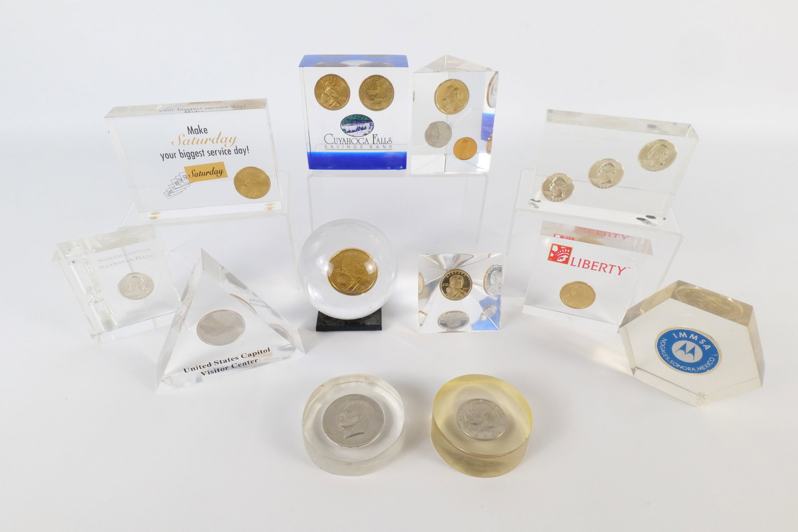 Lot of Lucite Encapsulated Coin Paperweights (1 of 20)