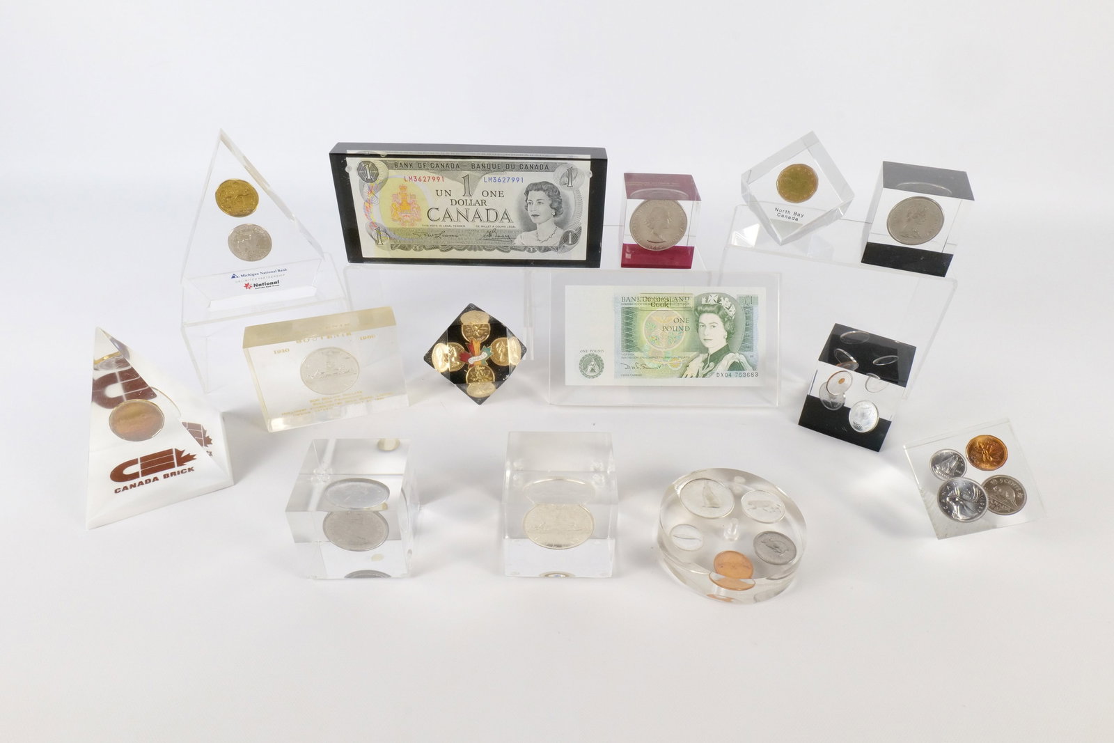 Lot of Lucite Encapsulated Foreign Money (1 of 16)