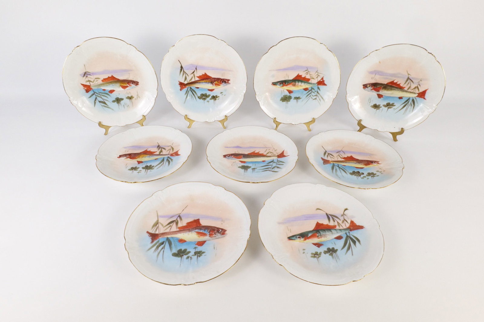 Set of 9 Antique LS&S Limoges Fish Plates (1 of 6)