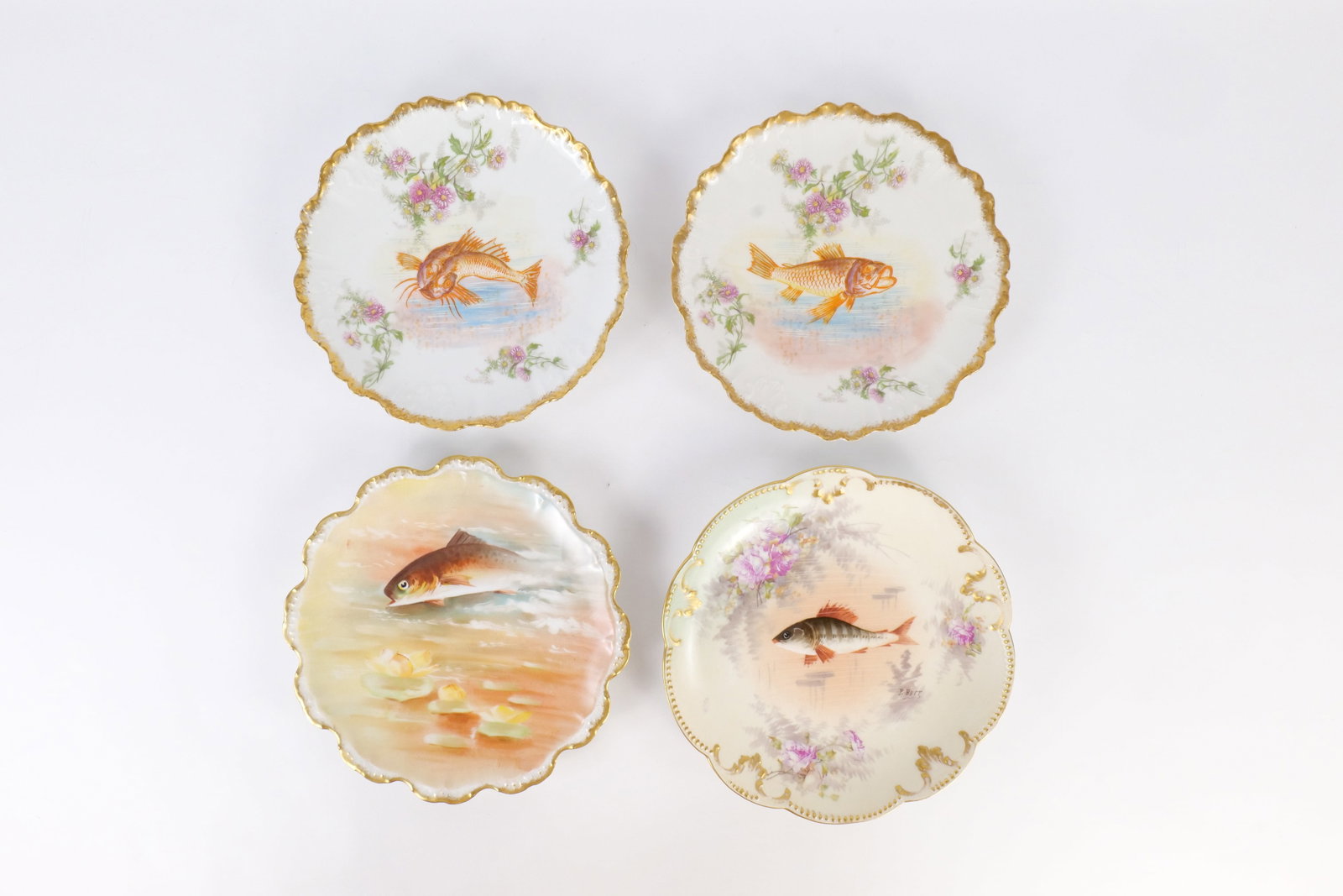 Lot of 4 Antique Hand Painted Limoges Fish Plates (1 of 10)