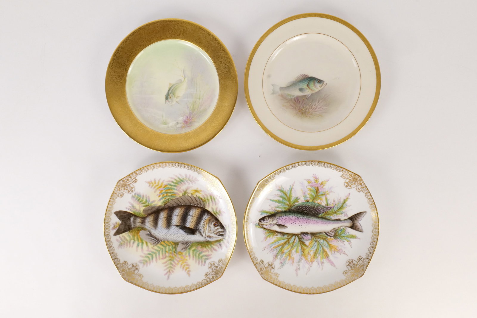 Lot of 4 Transferware and Hand Painted Porcelain Fish Plates (1 of 10)