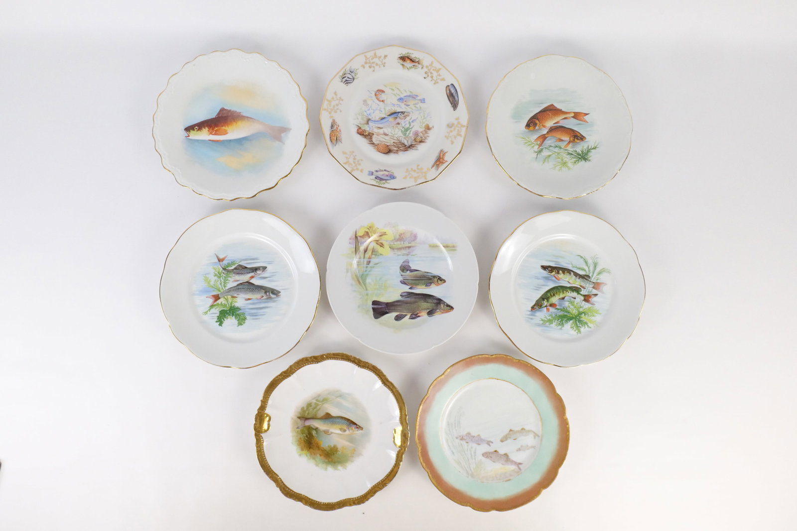 Lot of 8 Porcelain Hand Painted and Transferware Fish Plates (1 of 10)
