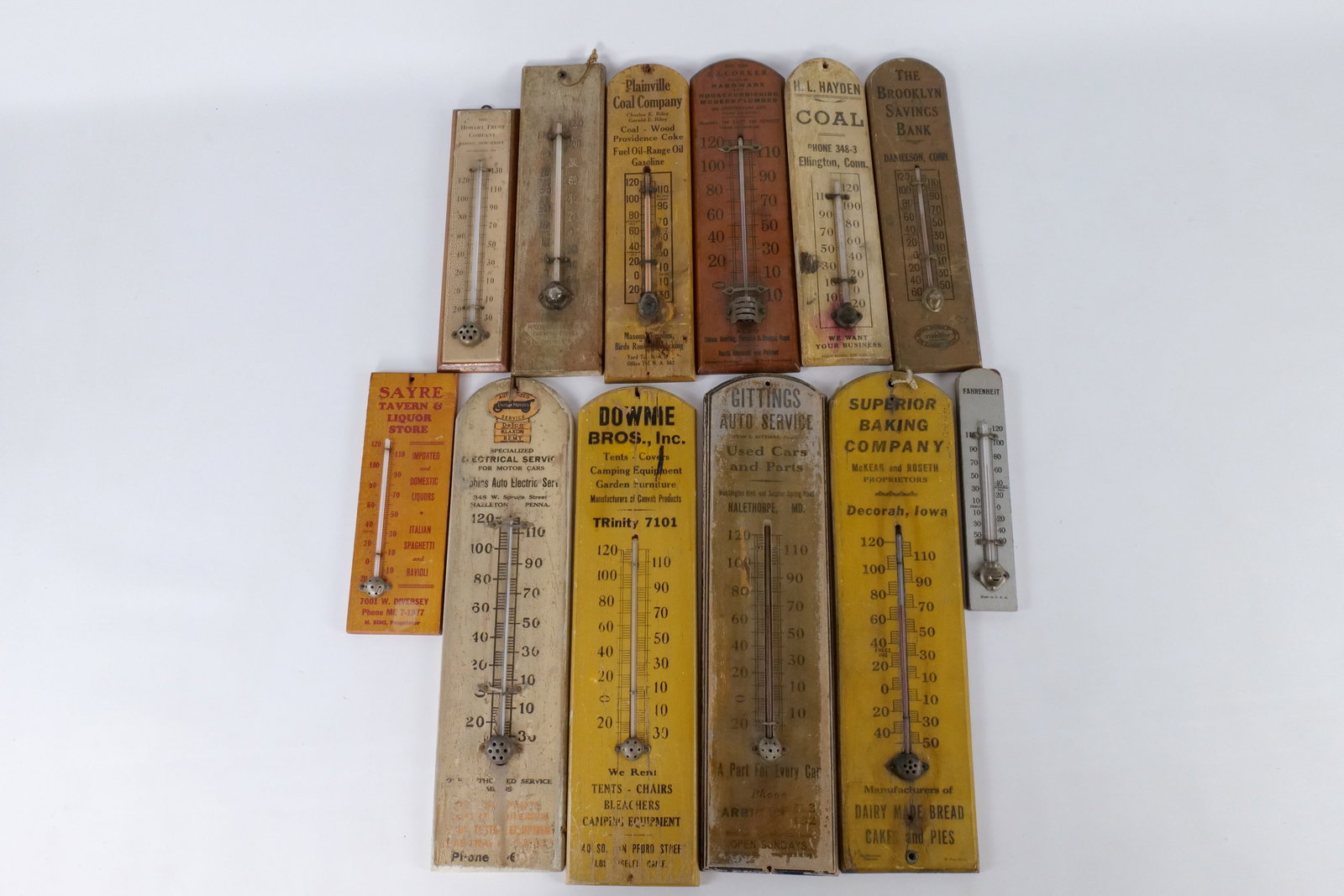 Lot of 12 Vintage Advertising Wood Thermometers (1 of 19)