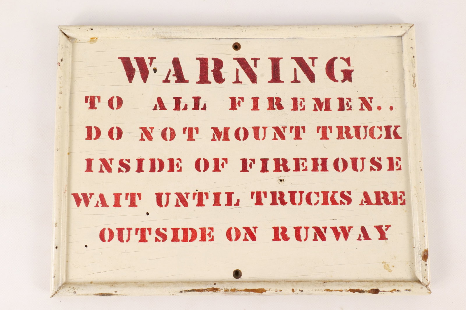 Vintage Hand Painted Wooden Firehouse Warning Sign (1 of 9)