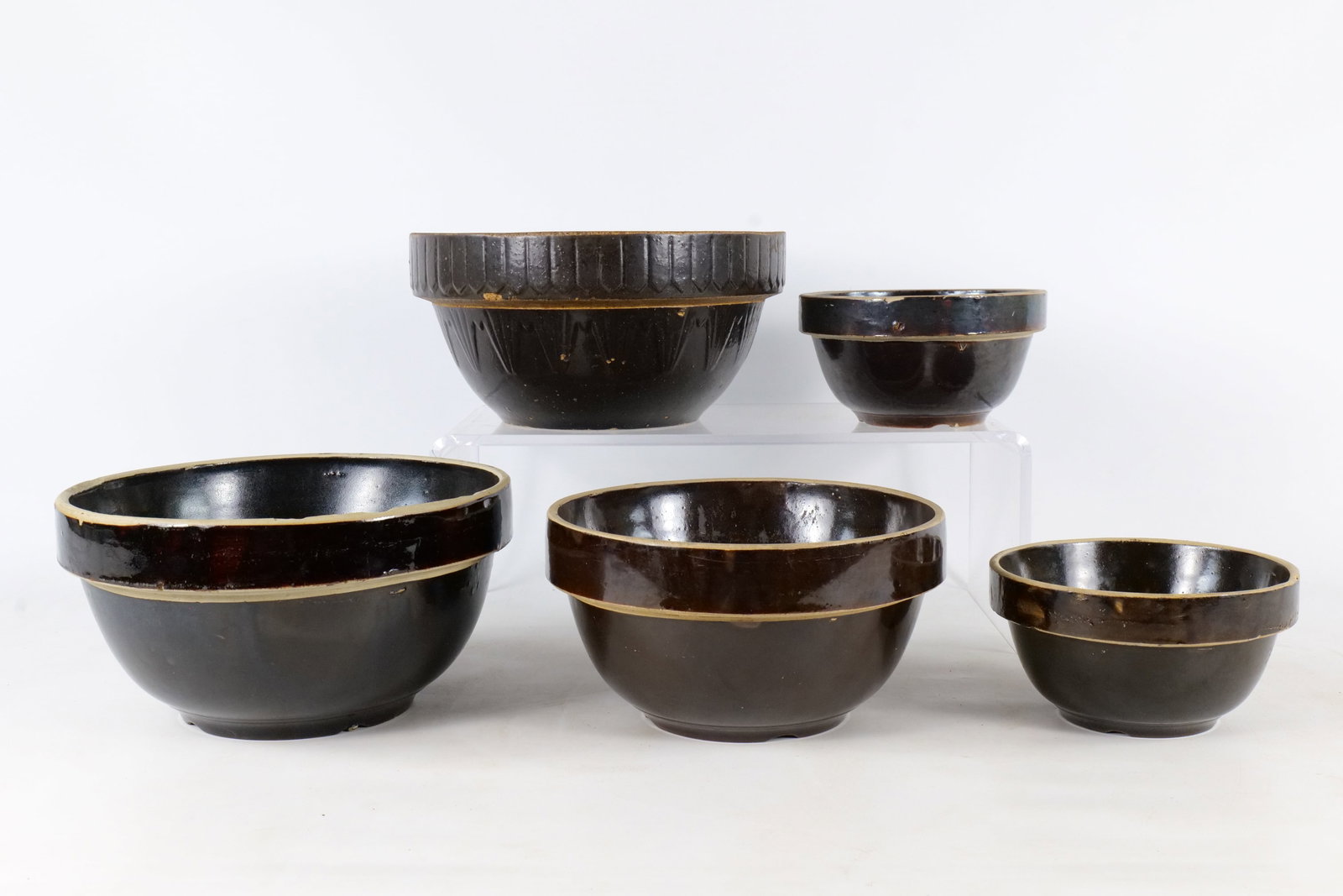 Vintage Yellow Ware Mixing Bowl Lot of 5 - Dark Rockingham Glaze (1 of 20)