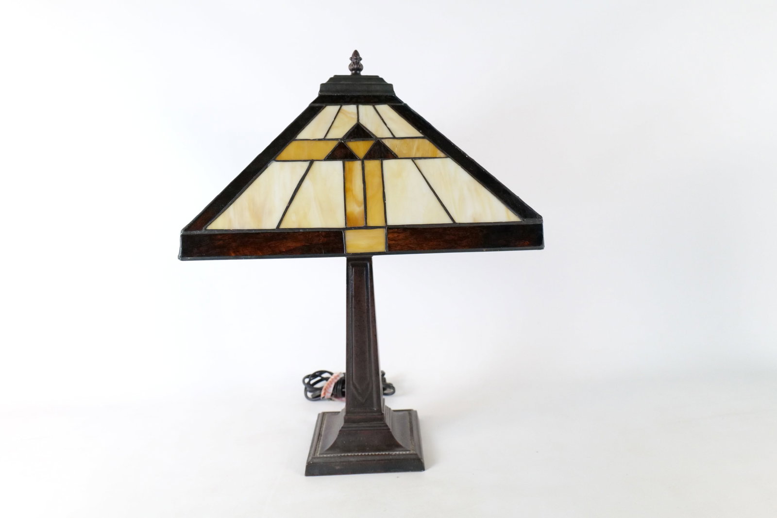 Arts & Crafts Mission Style Geometric Stained Glass Table Lamp (1 of 7)