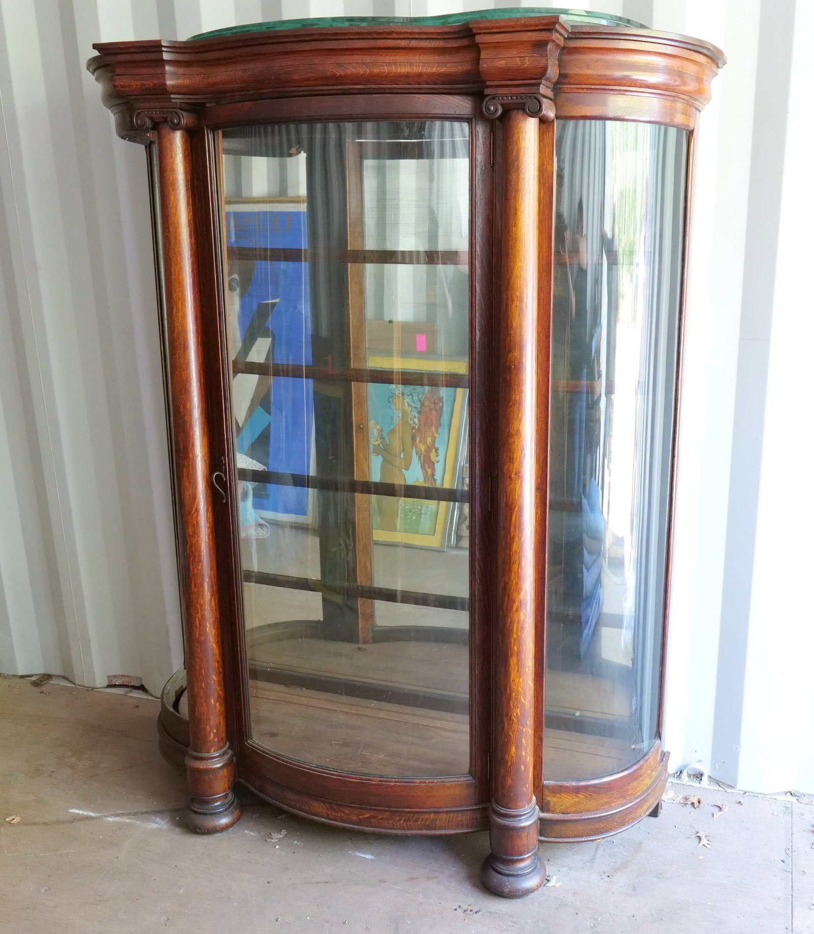 American Empire Revival Quartersawn Oak and Curved Glass China Cabinet (1 of 9)