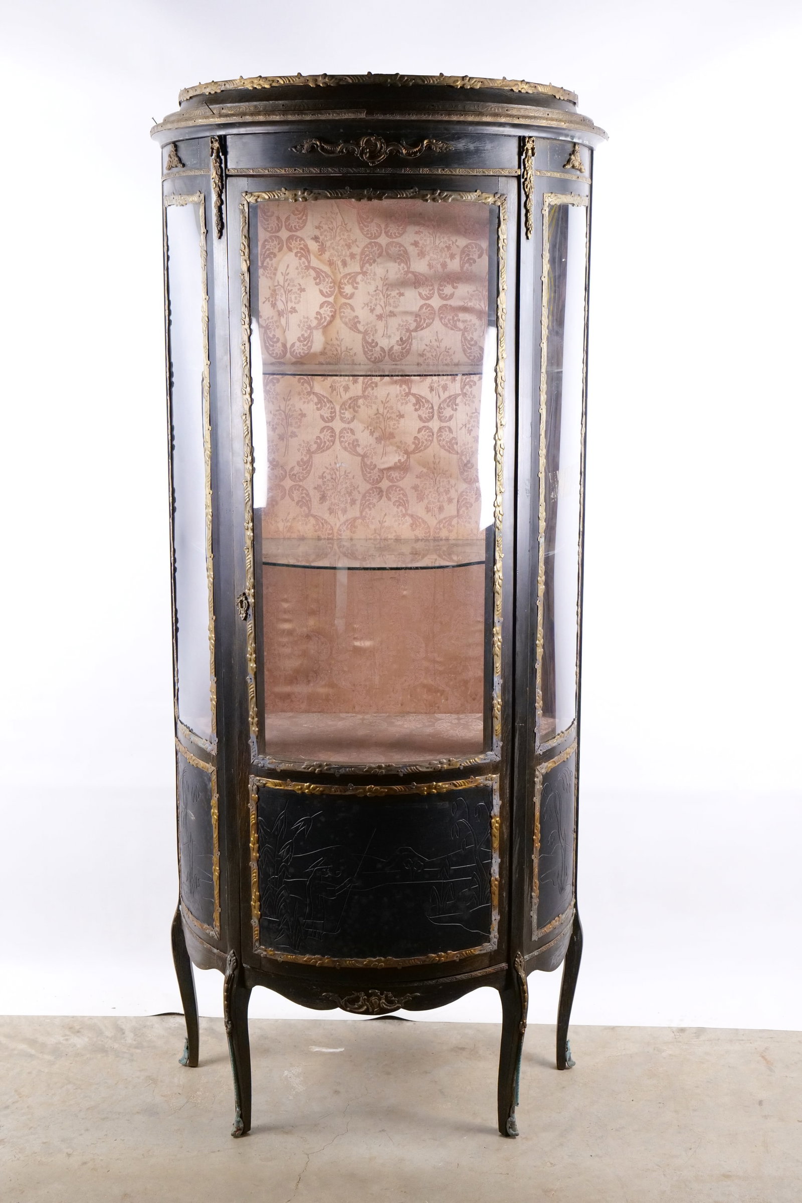 Antique French Louis XV Style Black and Gold Curio Cabinet (1 of 13)