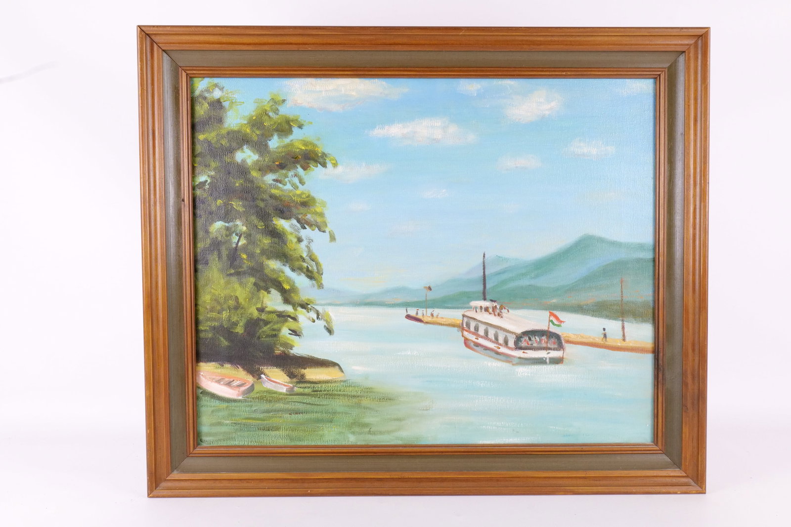 Oil on Canvas - Hungarian Riverboat: Oil on Canvas depicting a Hungarian Riverboat Scene. Unsigned. Late 20th Century. Measures 19.5" tall x 23.5" wide. All invoices must be paid within 24 hours of the sale. We offer multiple shipping op