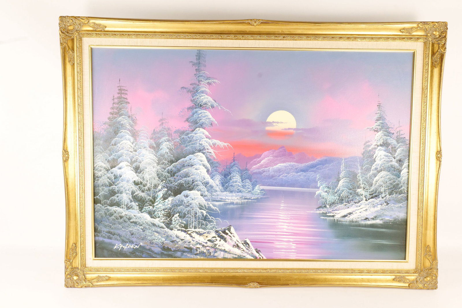 Oil on Canvas - Winter Mountain Sunset Scene (1 of 9)