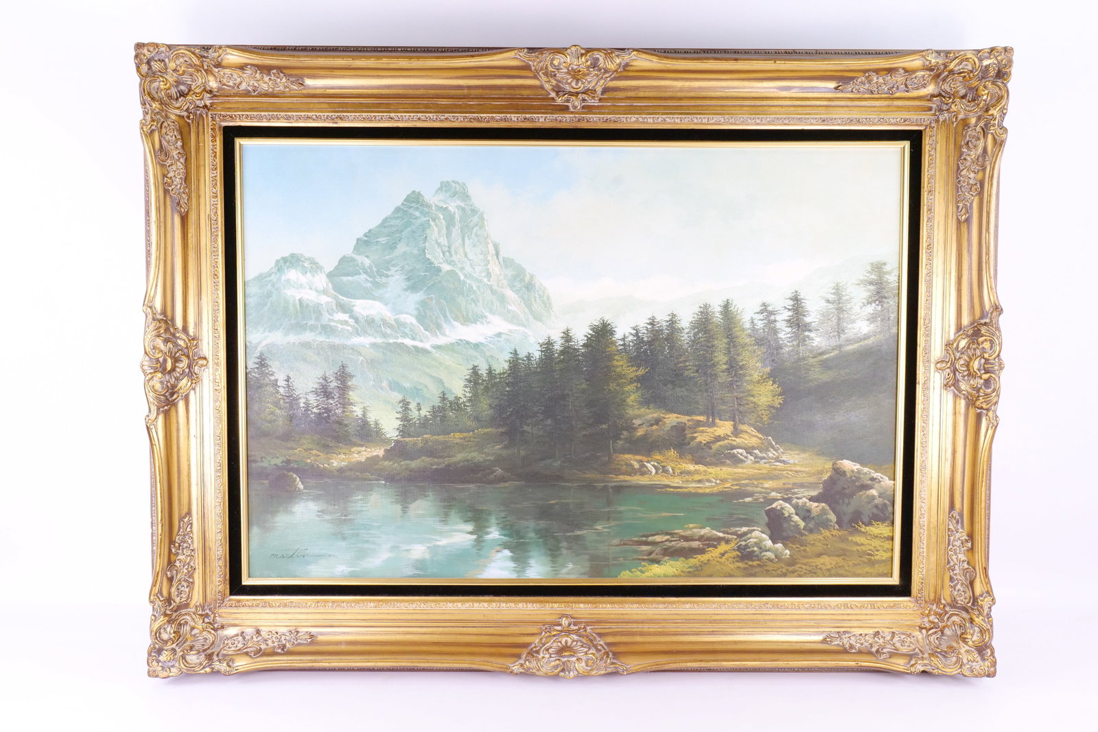 Oil on Canvas by Martin - Mountain Landscape: Oil on Canvas by Martin. Depicting a Mountainous Landscape. Signed lower left. Mid to late 20th century. Measures 34" tall x 46" wide. All invoices must be paid within 24 hours of the sale. We offer m