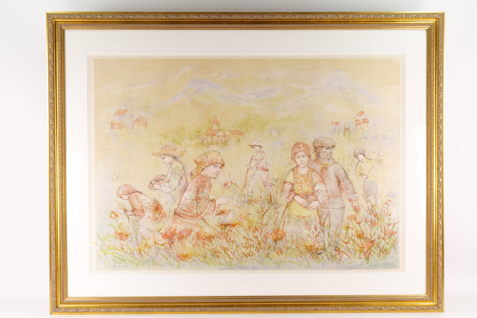 Oversized Framed Artist Proof Lithograph by Hibel - Fields Near Grenoble (1 of 12)
