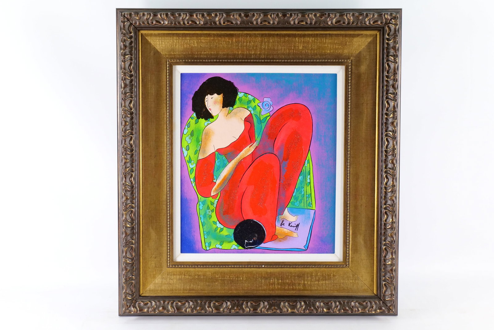 Oil on Canvas by Linda Le Kinff - "Suspicious Heart": Oil on Canvas by Linda Le Kinff. Entitled "Suspicious Heart". Signed lower right. Comes with info. Most likely from Park West. Measures 31.5" tall x 29" wide. All invoices must be paid within 24 hours