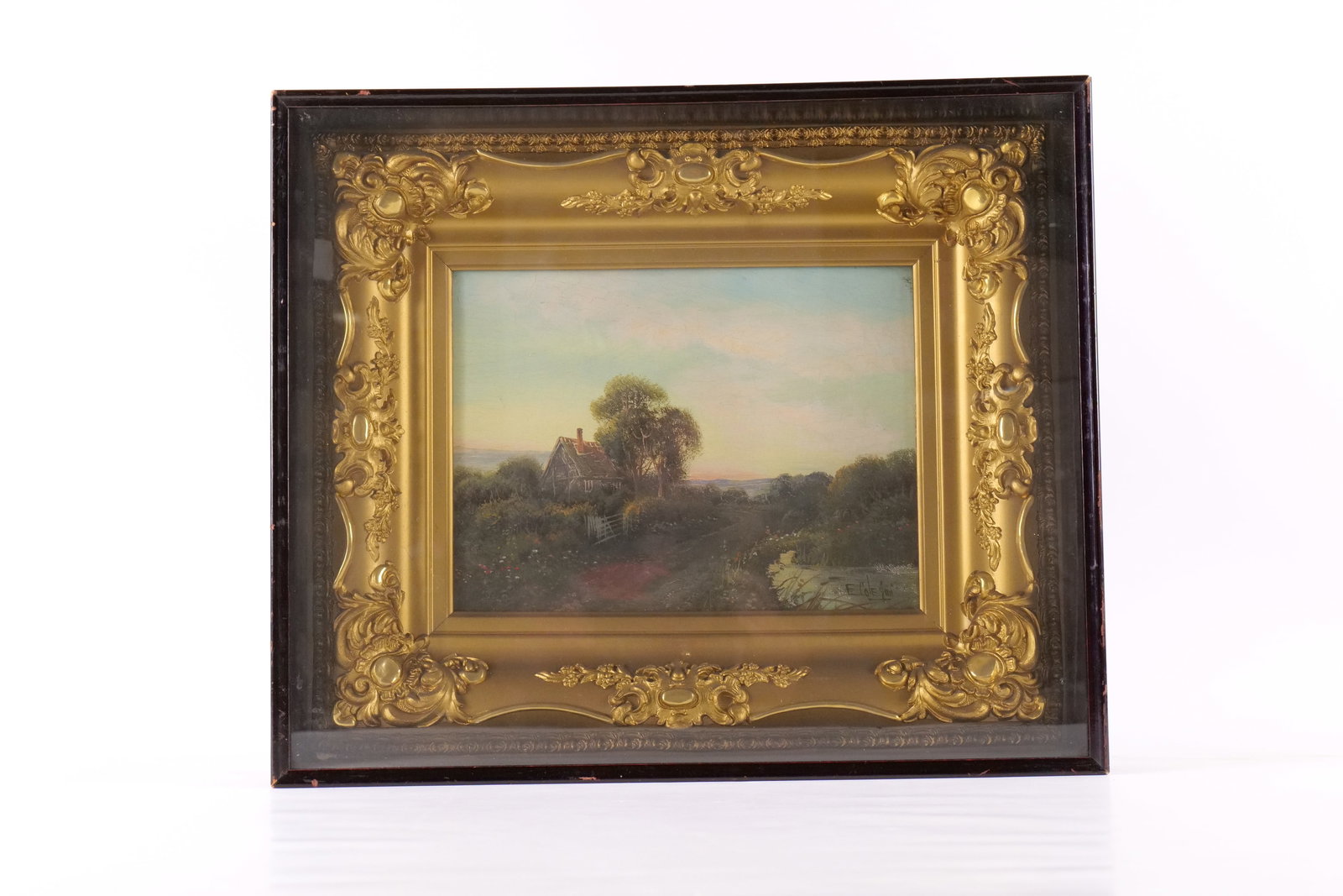 19th Century Oil on Canvas by E. Cole - Cottage Landscape (1 of 15)