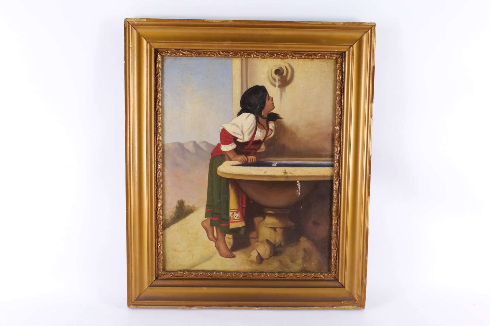 Antique Oil on Canvas - Portrait of Woman Drinking (1 of 14)