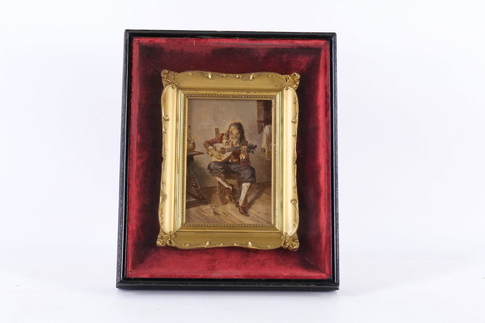 19th Century Oil on Wood Panel - Man on Instrument (1 of 7)