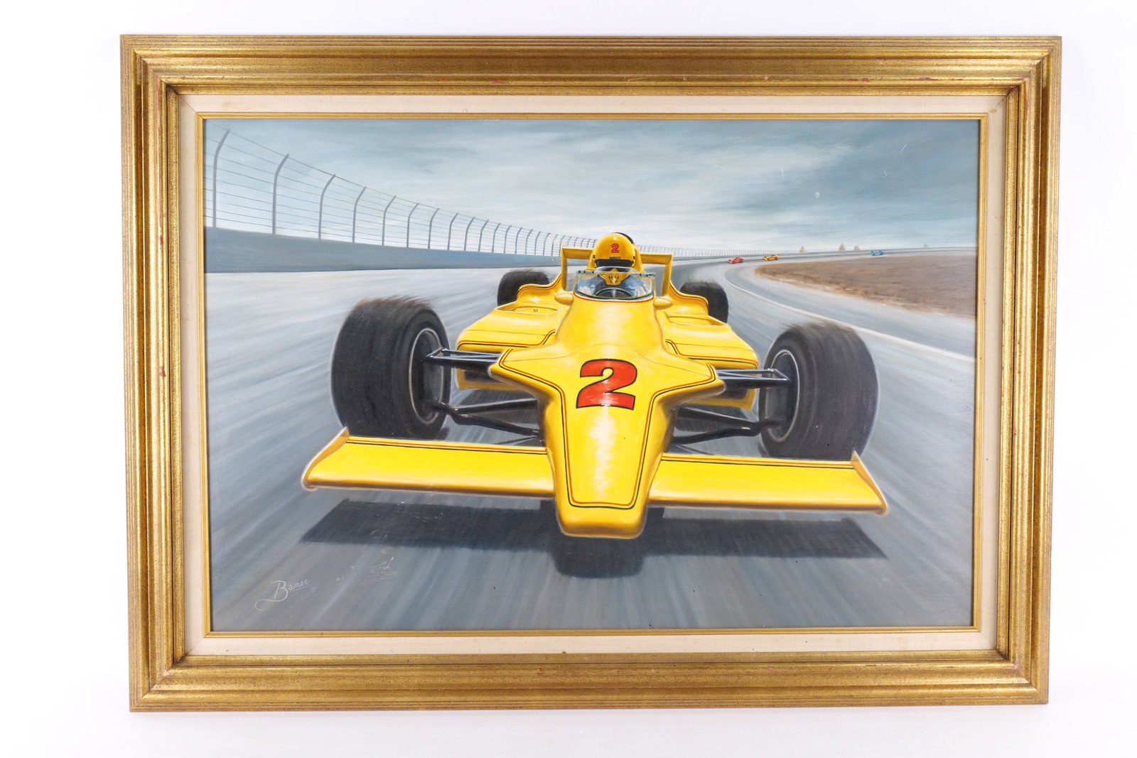 Oil on Canvas by Glen Fortune Banse (1948-2018): Oil on Board by Glen Fortune Banse (1948-2018) Depicting Formula 1 Racecar. Measures 31.5" tall x 43.5" wide. All invoices must be paid within 24 hours of the sale. We offer multiple shipping options,