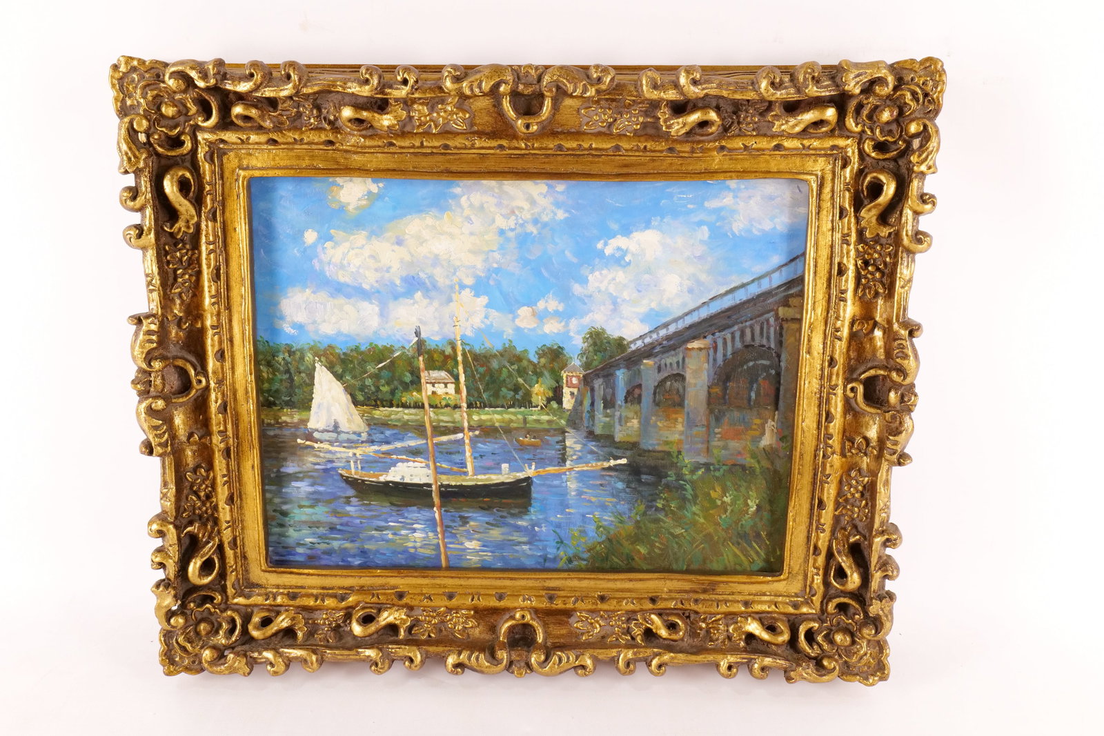 Oil on Wood Panel - Boats on Lake: Oil on Wood Panel. Depicting Boats on Lake with a Bridge. Late 20th Century. Unsigned. Measures 18" tall x 22" wide. All invoices must be paid within 24 hours of the sale. We offer multiple shipping o
