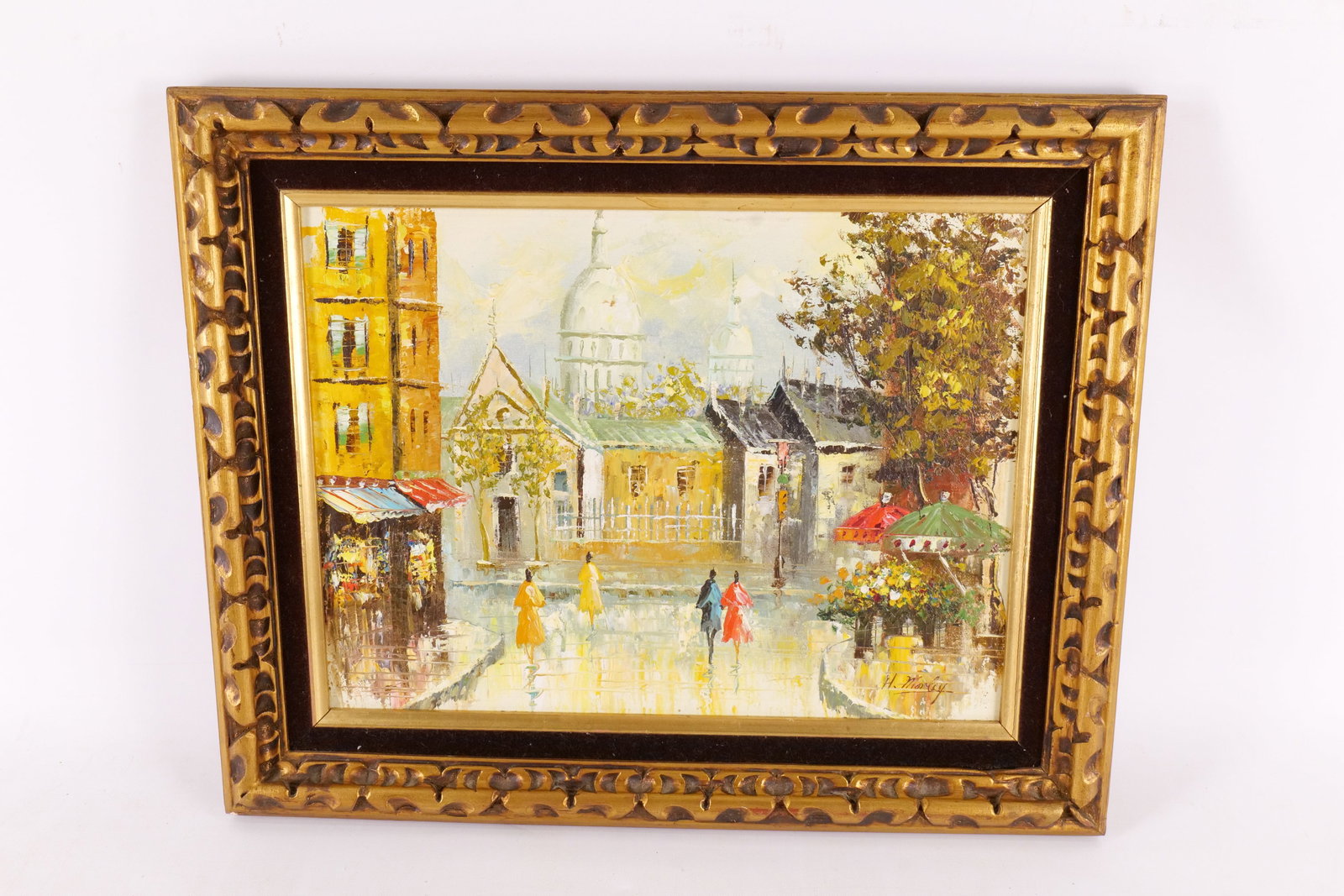 Oil on Canvas by H. Morley - Mid Century Paris Street Scene: Oil on Canvas by H. Morley - Mid Century Paris Street Scene. Textured. Signed lower right. Measures 16.25" tall x 20.5" wide. All invoices must be paid within 24 hours of the sale. We offer multiple s