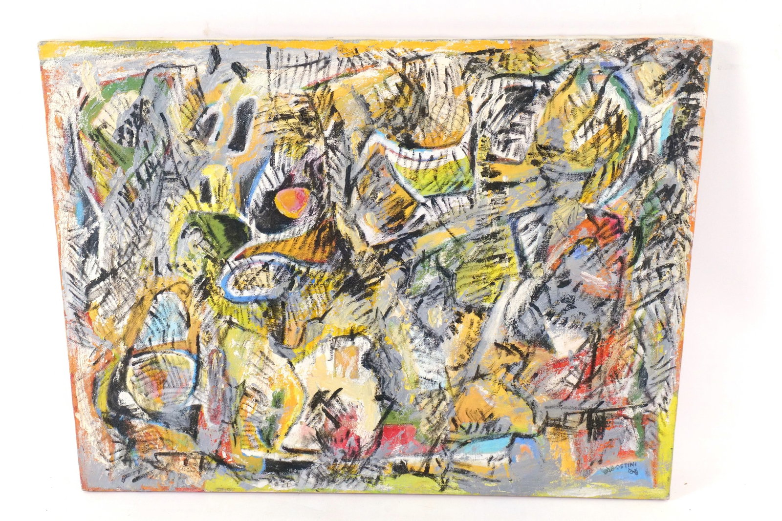Oil on Canvas by Louis Agostini - Abstract Expressionist: Oil on Canvas by Louis Agostini. Depicting a Modern Design. Louis Agostini was an American Painter known in New York City. Signed lower right. Measures 18" tall x 24" wide. All invoices must be paid w