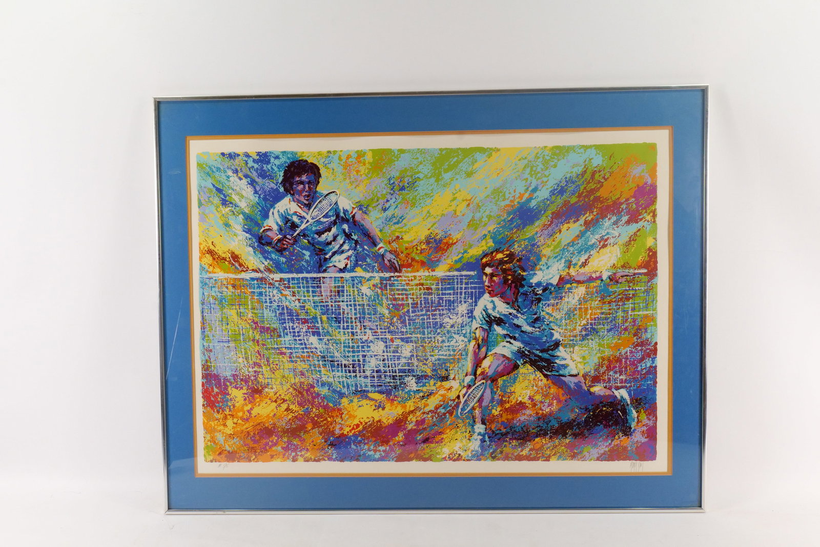 Limited Edition Signed Serigraph by Mark King - Tennis: Limited Edition Signed Serigraph by Mark King (1931-2014) - Tennis. Features two tennis players in action. Signed and Numbered AP #5/35. Framed and Matted. Measures 31.5" tall x 40.5" wide. All invoic