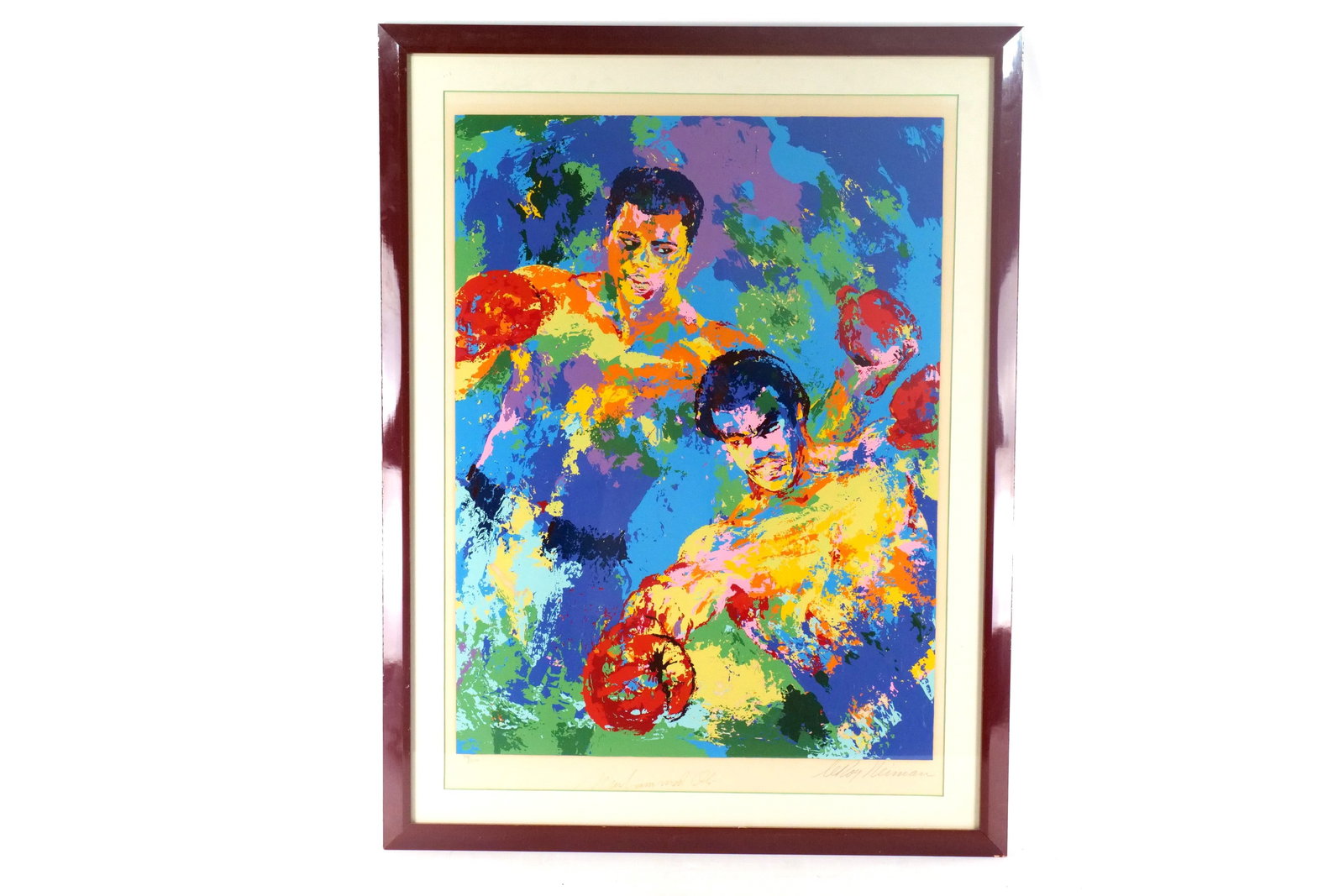 LeRoy Nieman "Muhammad Ali" Signed Serigraph: LeRoy Nieman "Muhammad Ali" Signed Serigraph. Hand Signed in Pencil by both Muhammad Ali and LeRoy Nieman. Limited Edition #74/300. Matted and Framed. Measures 43" tall x 32.5" wide. All invoices must