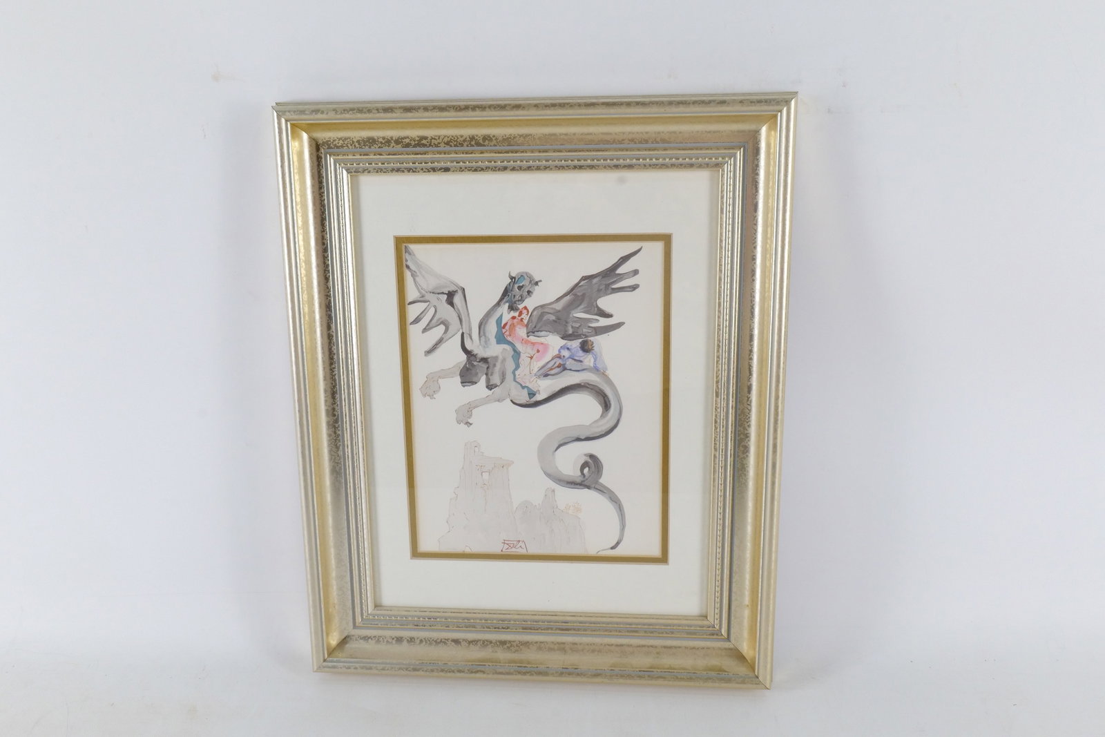 Salvador Dali Woodblock Print - "The Geryon": Salvador Dali Woodblock Print - "The Geryon" from The Divine Comedy. Framed and Matted. Signed in the block. Measures 17.5" tall x 14.5" wide. All invoices must be paid within 24 hours of the sale. We