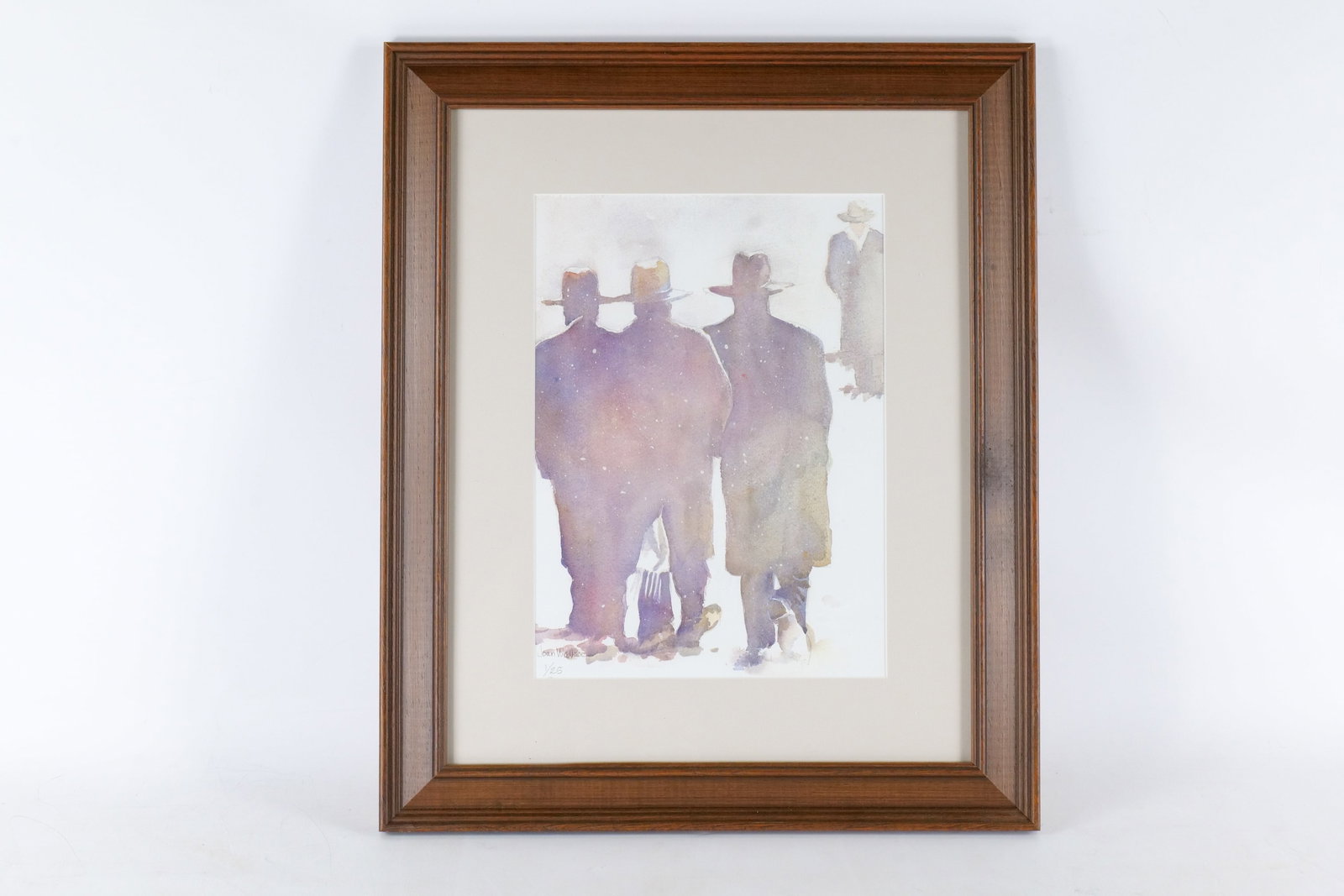 Limited Edition Watercolor Print by Joan Wallace - Amish Men in the Snow (1 of 9)