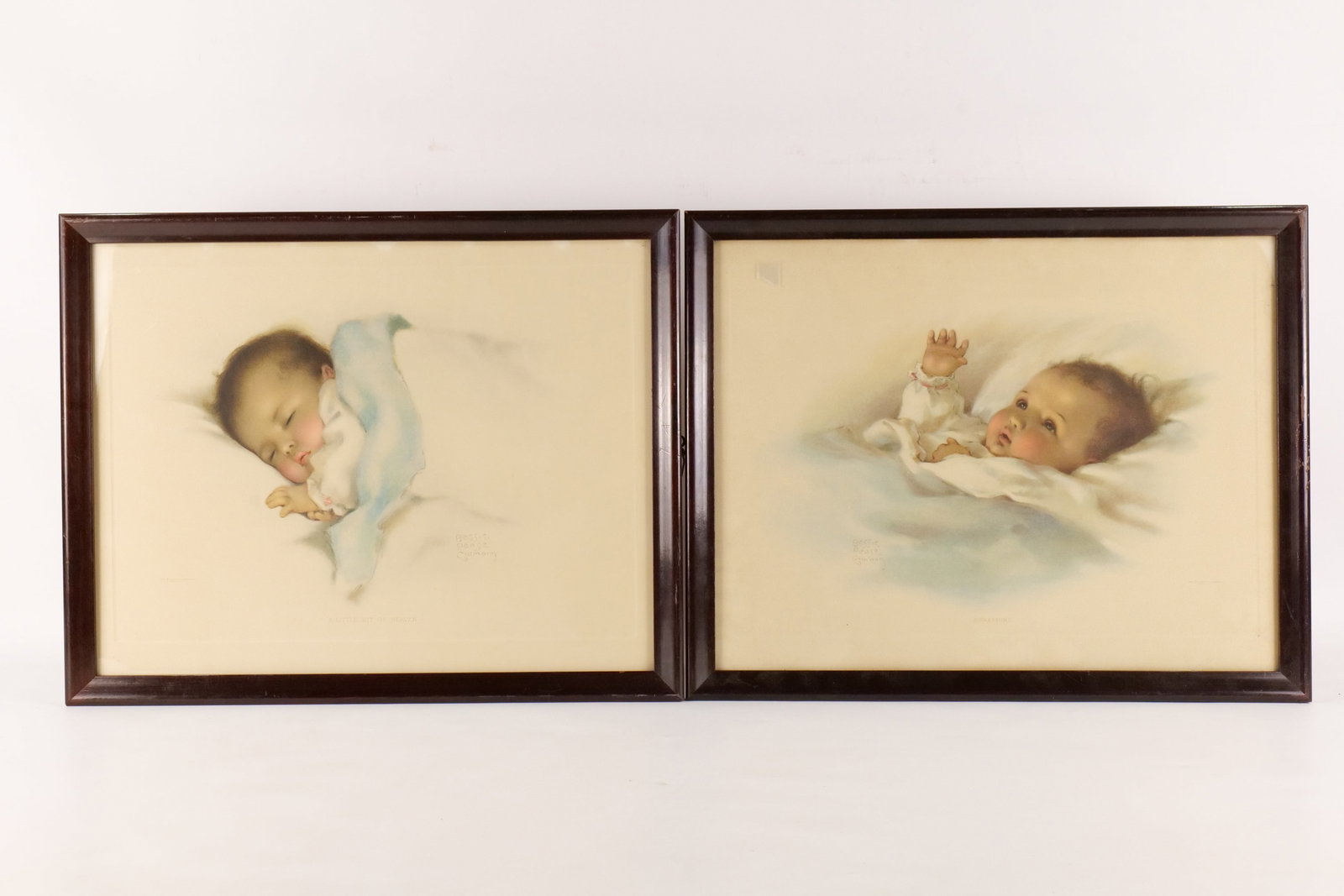 Pair of Bessie Pease Gutmann Prints - Babies: Pair of Bessie Pease Gutmann Prints. Depicting Babies - One awake and other sleeping. Very good condition. Measures 15.5" tall x 19.5" wide. All invoices must be paid within 24 hours of the sale. We o