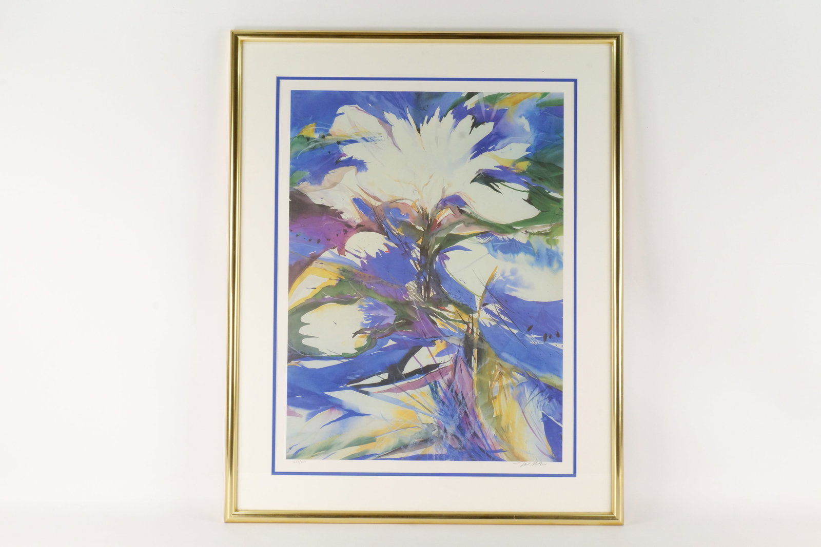Limited Edition Lithograph by Zoe Mac - Blue Fusion: Limited Edition Lithograph by Zoe Mac. Entitled "Blue Fusion". Signed and Numbered #279/450. Framed and Matted. Comes with COA. Measures 35.5" tall x 29" wide. All invoices must be paid within 24 hour