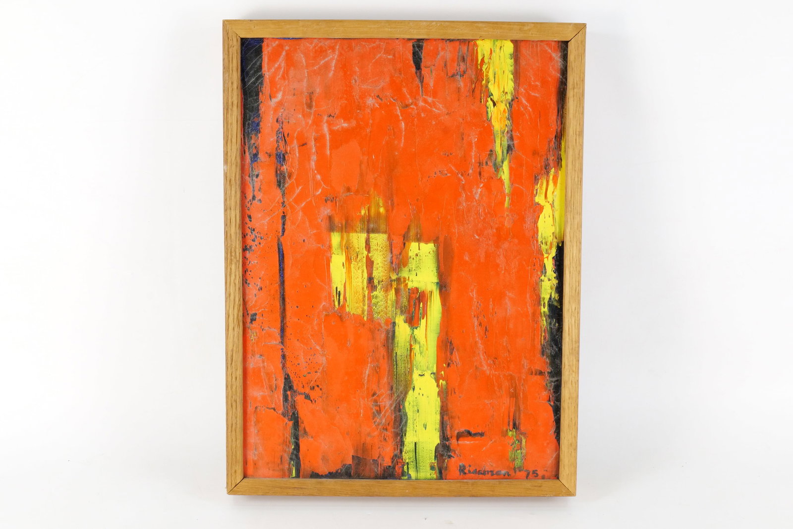Abstract Oil on Canvas by Marion Riseman: Abstract Oil on Canvas by Marion Riseman (1928-2010). Artist Signed lower right and Dated '75. Measures 17" tall x 13" wide. All invoices must be paid within 24 hours of the sale. We offer multiple sh