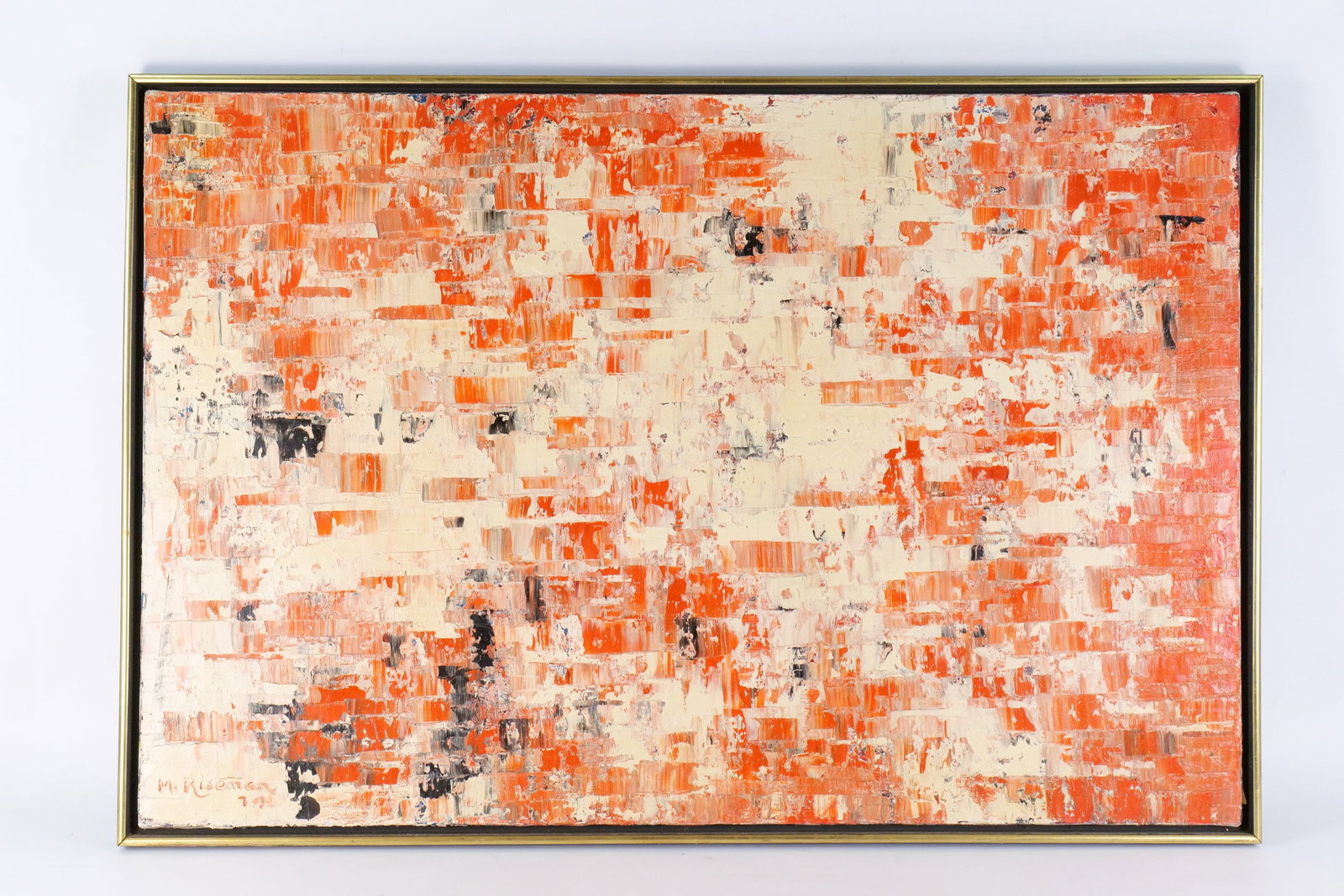 Abstract Oil on Canvas by Marion Riseman: Abstract Oil on Canvas by Marion Riseman (1928-2010). Artist Signed lower left and Dated '74. Measures 25" tall x 37" wide. All invoices must be paid within 24 hours of the sale. We offer multiple shi