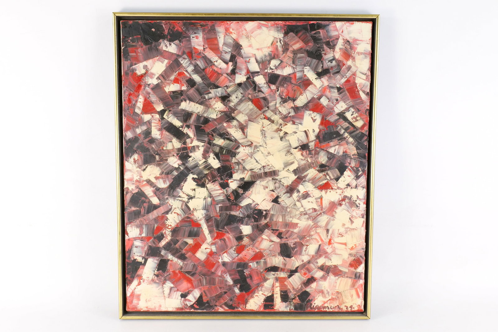 Abstract Oil on Canvas by Marion Riseman: Abstract Oil on Canvas by Marion Riseman (1928-2010). Artist Signed lower right and Dated '74. Measures 25" tall x 21" wide. All invoices must be paid within 24 hours of the sale. We offer multiple sh